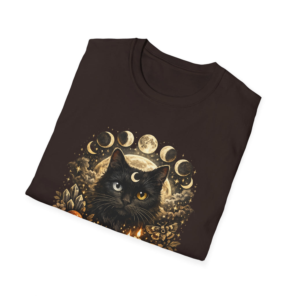Witchy Vibes Cat T-Shirt — Black Cat Moon Phases Halloween Tee