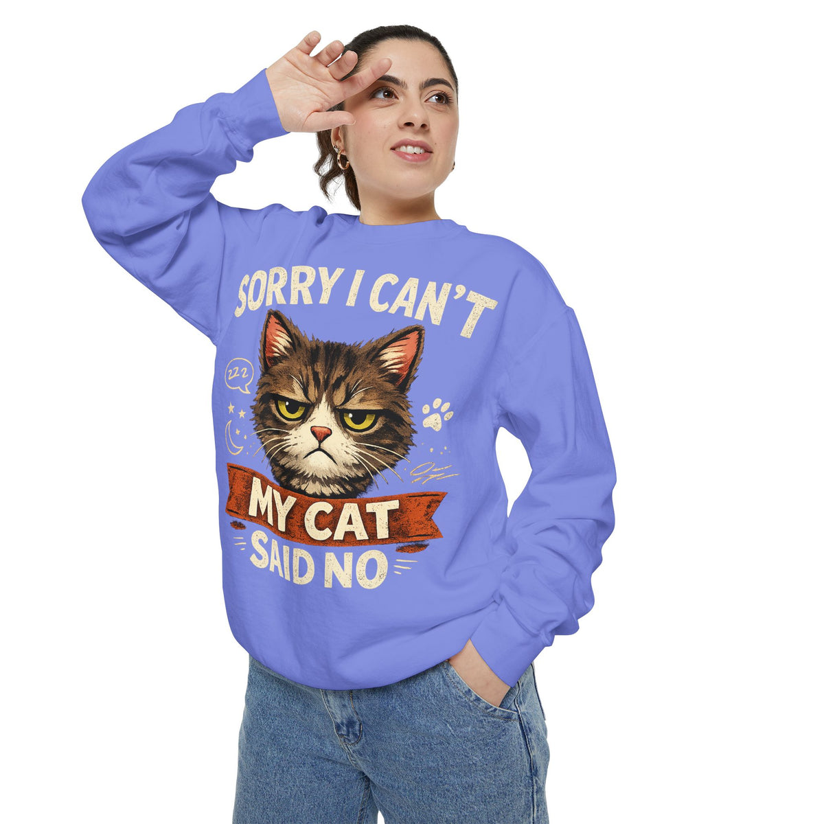 Sorry I Can't My Cat Said No Sweatshirt — Funny Cat Lover Pullover