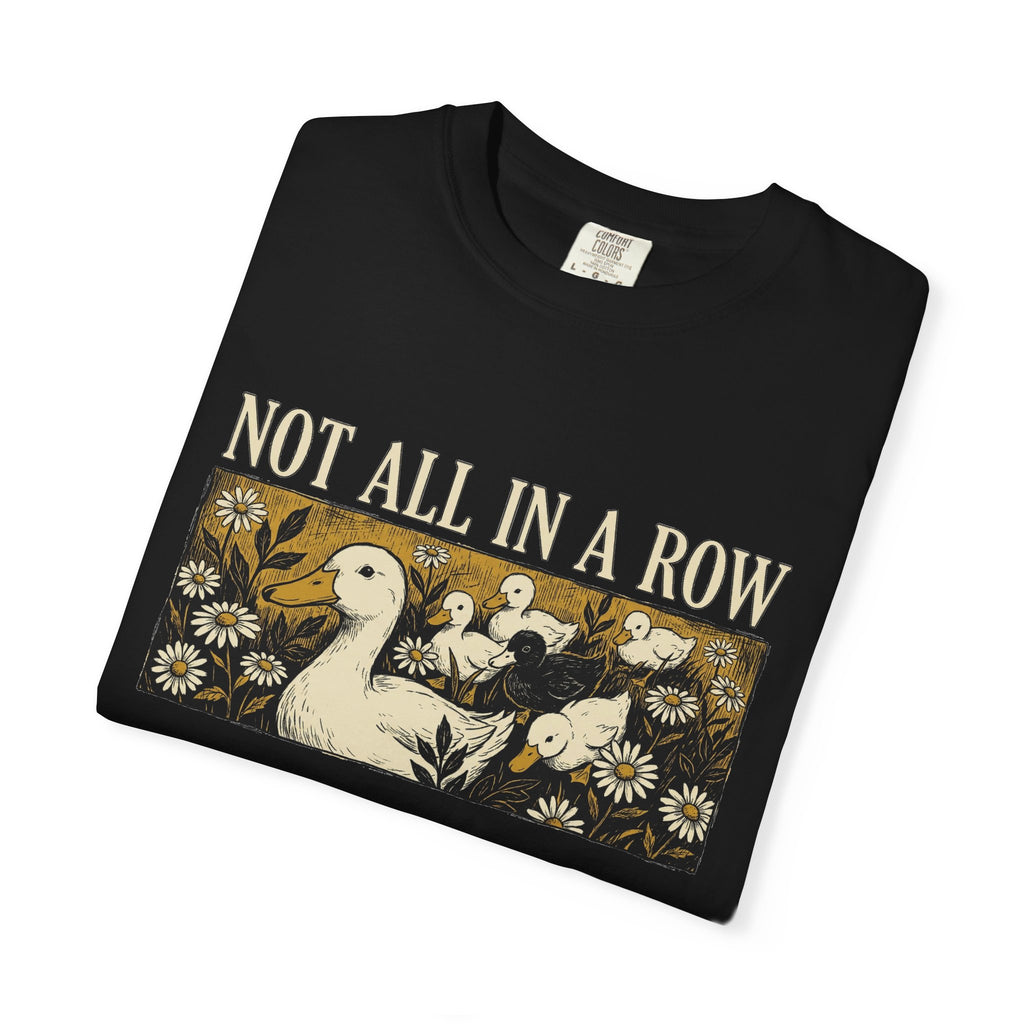 Not All In A Row Shirt, Woodcut Duck And Daisies Tee, Vintage Block Print Shirt, Funny Duck Gift