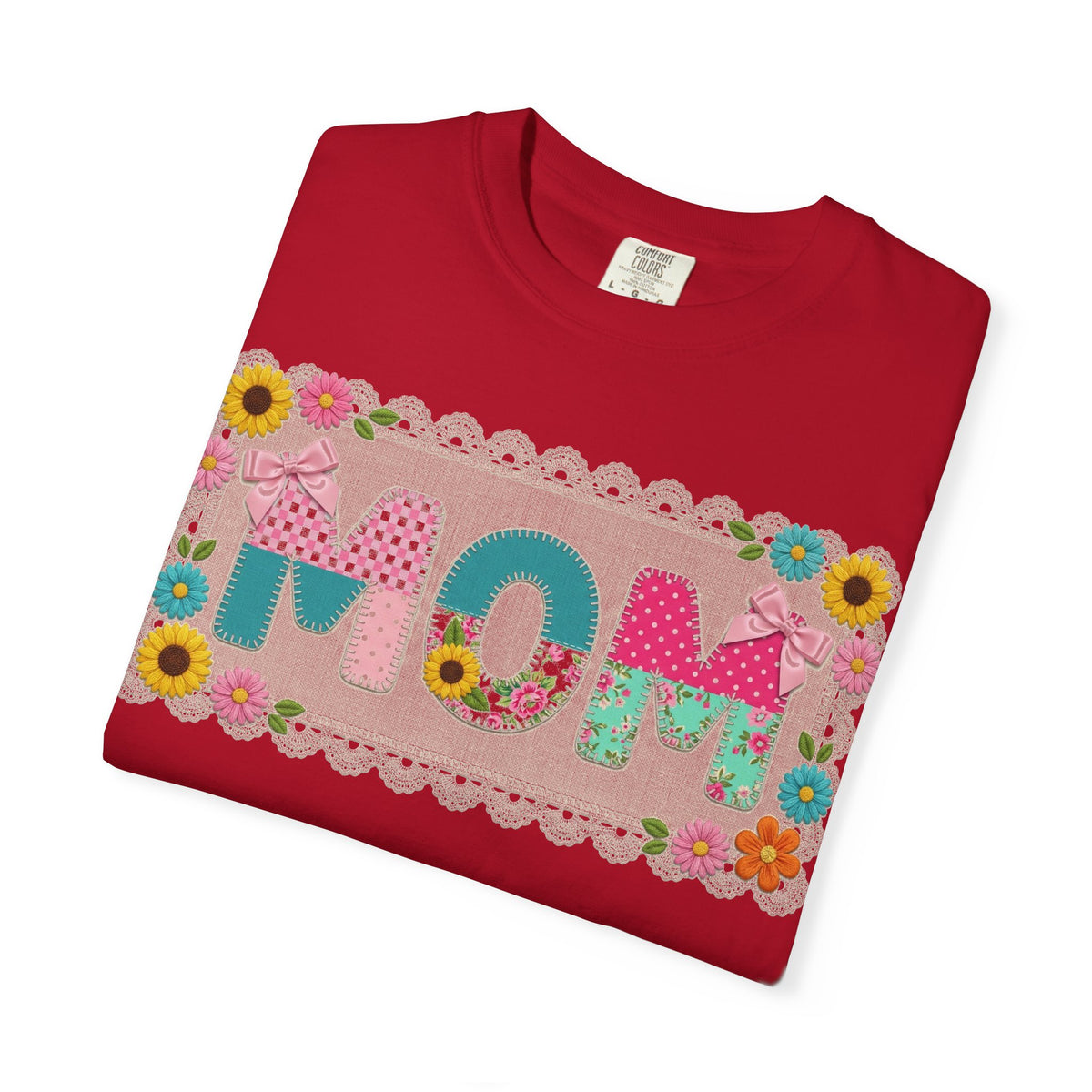 Mom Patchwork Applique Shirt, Faux Embroidery Floral MOM Tee, Mothers Day Shirt, Gift For Mom