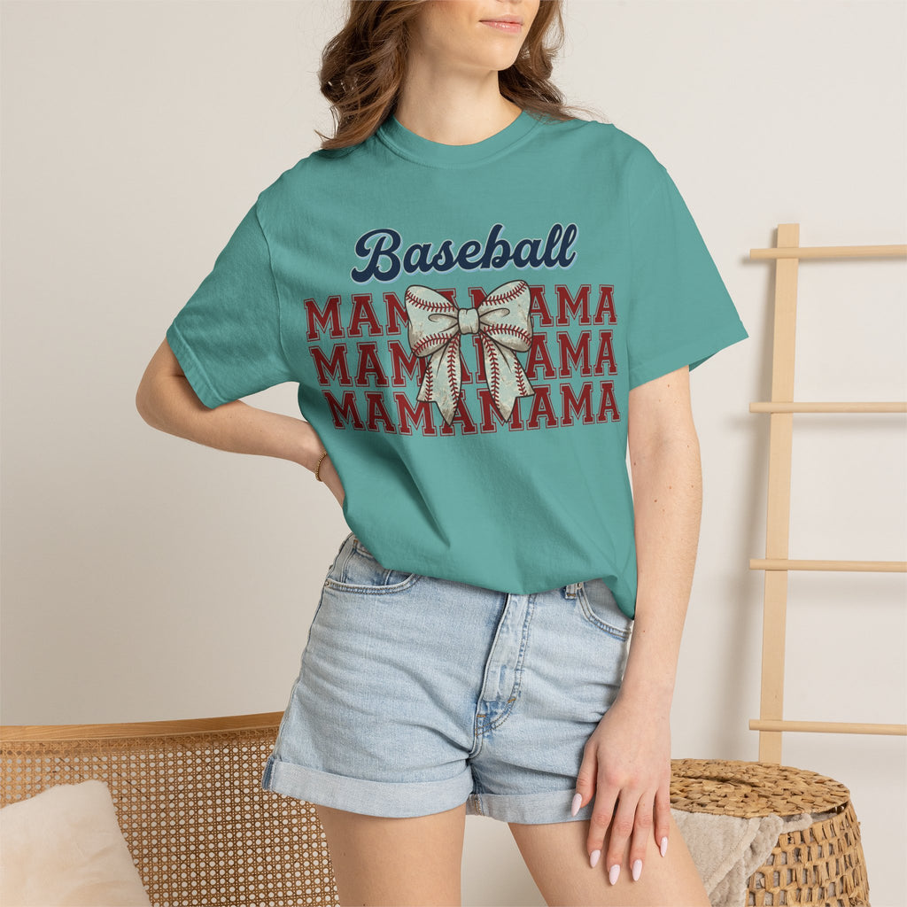 Baseball Mama Shirt, Stacked Varsity Mama Tee, Baseball Bow Mom Shirt, Game Day Baseball Mom Gift