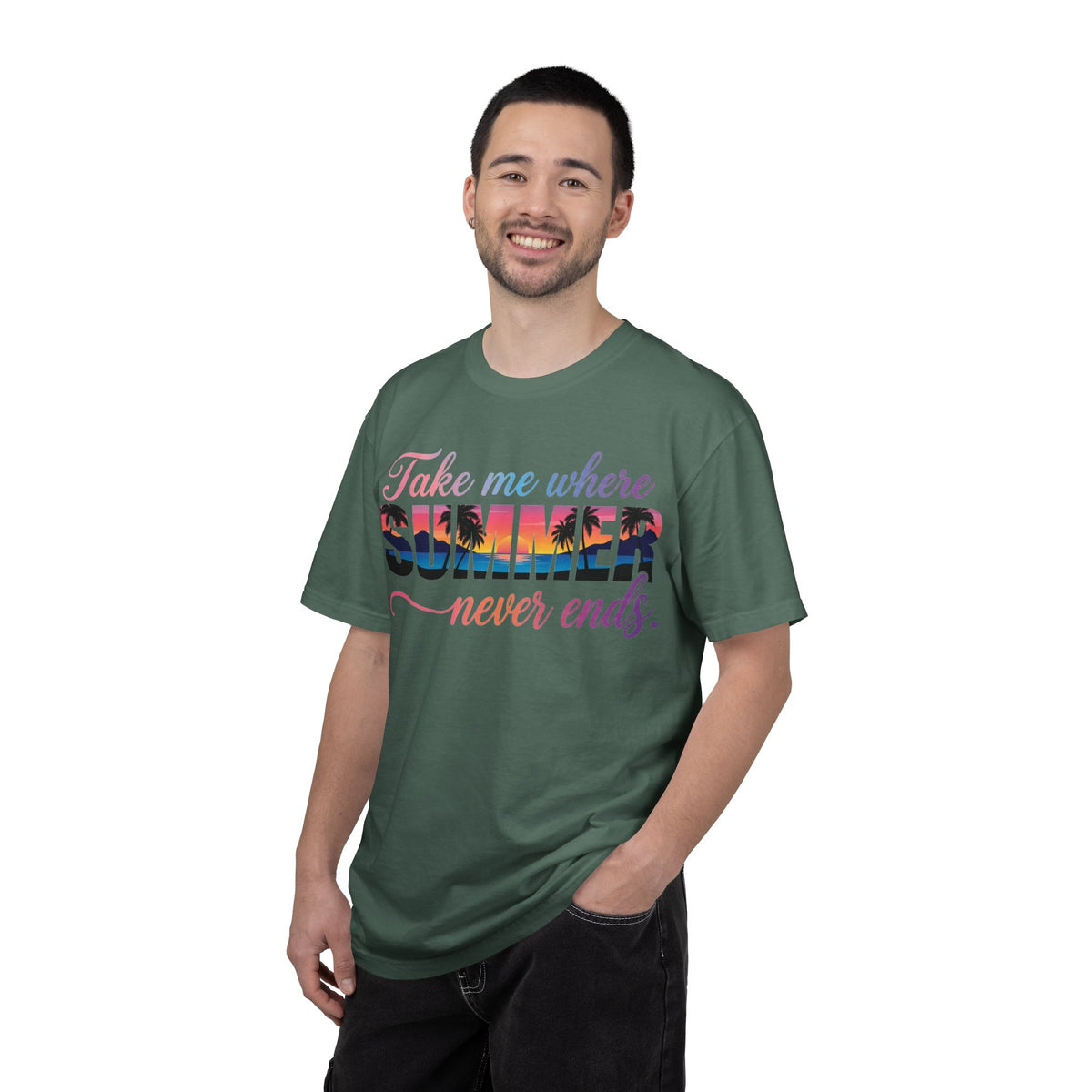 Take Me Where Summer Never Ends Shirt, Sunset Palm Tree Tee, Beach Vacation Shirt, Summer Gift