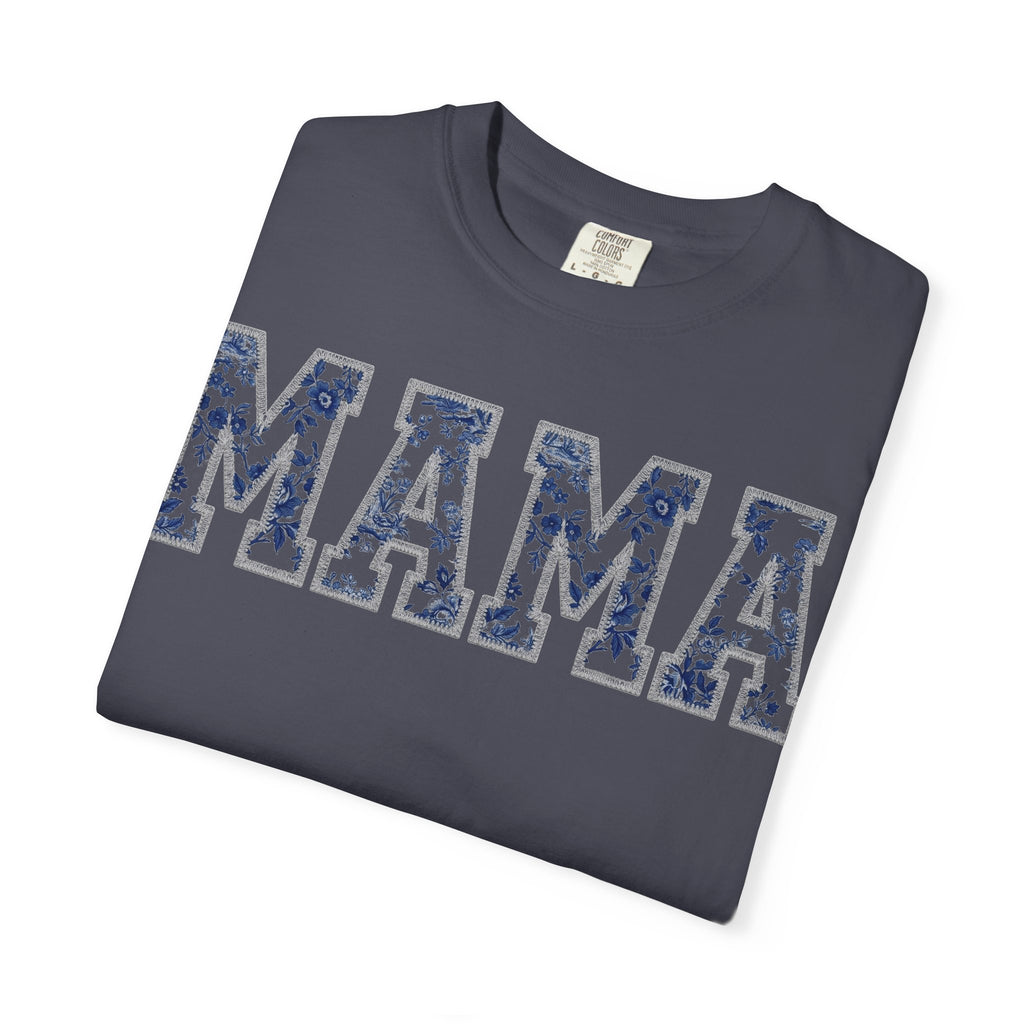 Mama Blue Toile Shirt, Delft Floral Applique Varsity Tee, Chinoiserie Mom Shirt, Mothers Day Gift