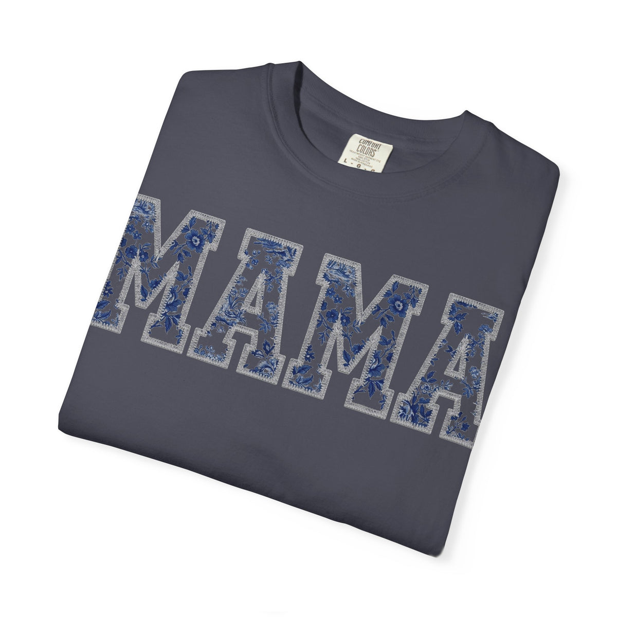 Mama Blue Toile Shirt, Delft Floral Applique Varsity Tee, Chinoiserie Mom Shirt, Mothers Day Gift
