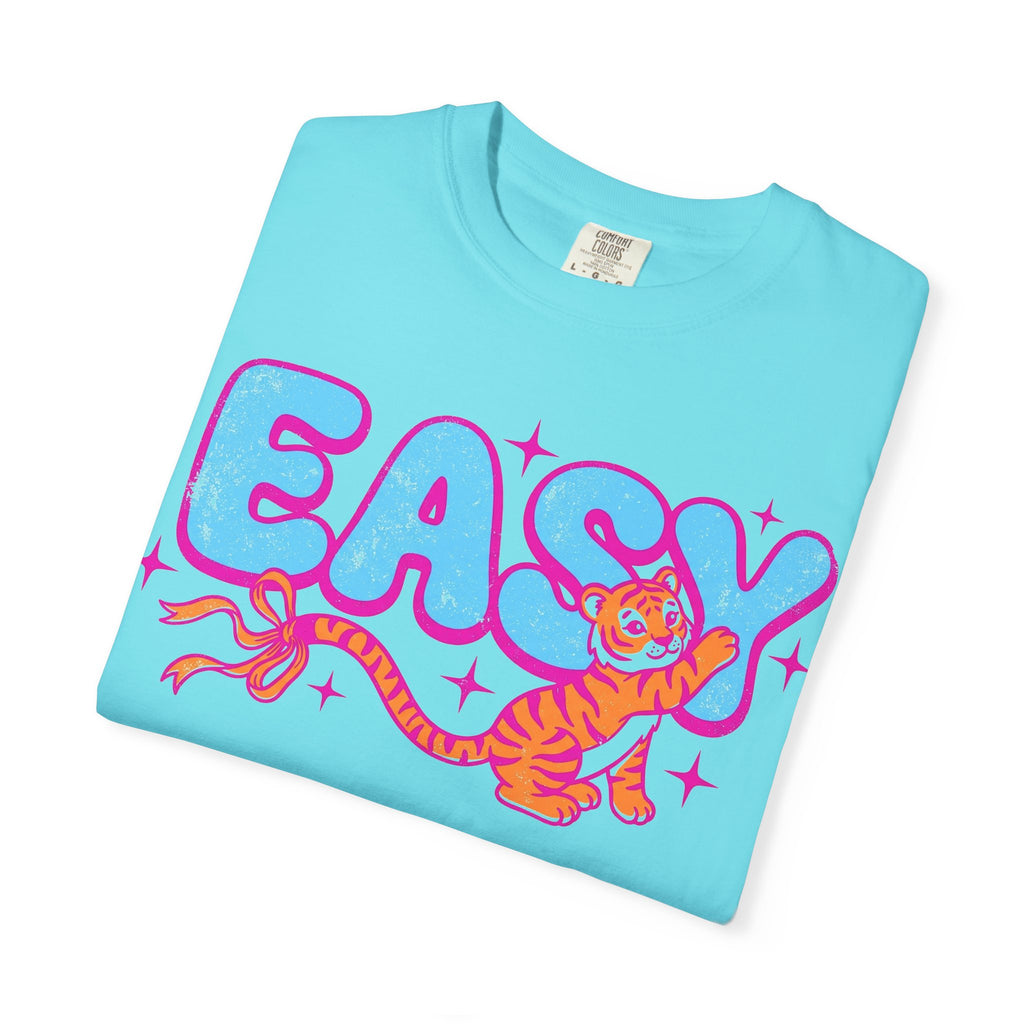 Easy Tiger Bow Shirt, Y2K Cub Bubble Type Tee, Retro Pink Blue Tiger Shirt, Trendy Gift