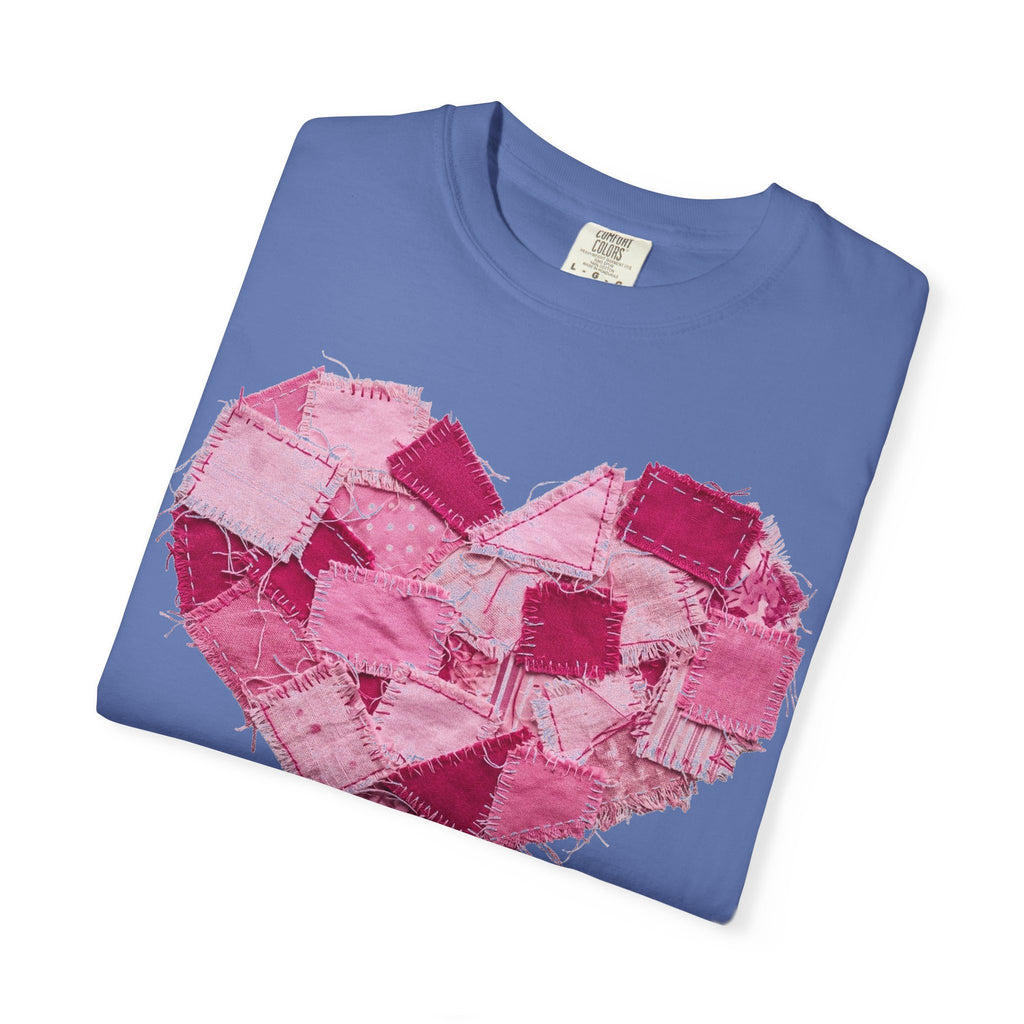 Scrappy Patchwork Heart Shirt, Frayed Quilt Valentine Tee, Cottagecore Heart Shirt, Quilter Gift