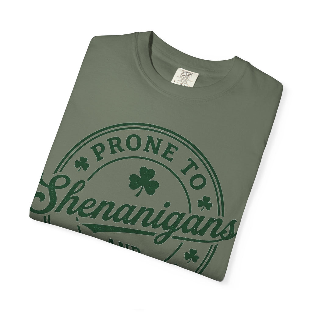 Prone To Shenanigans And Malarkey Shirt, St Patricks Day Badge Tee, Funny Irish Shirt, Paddys Day Gift
