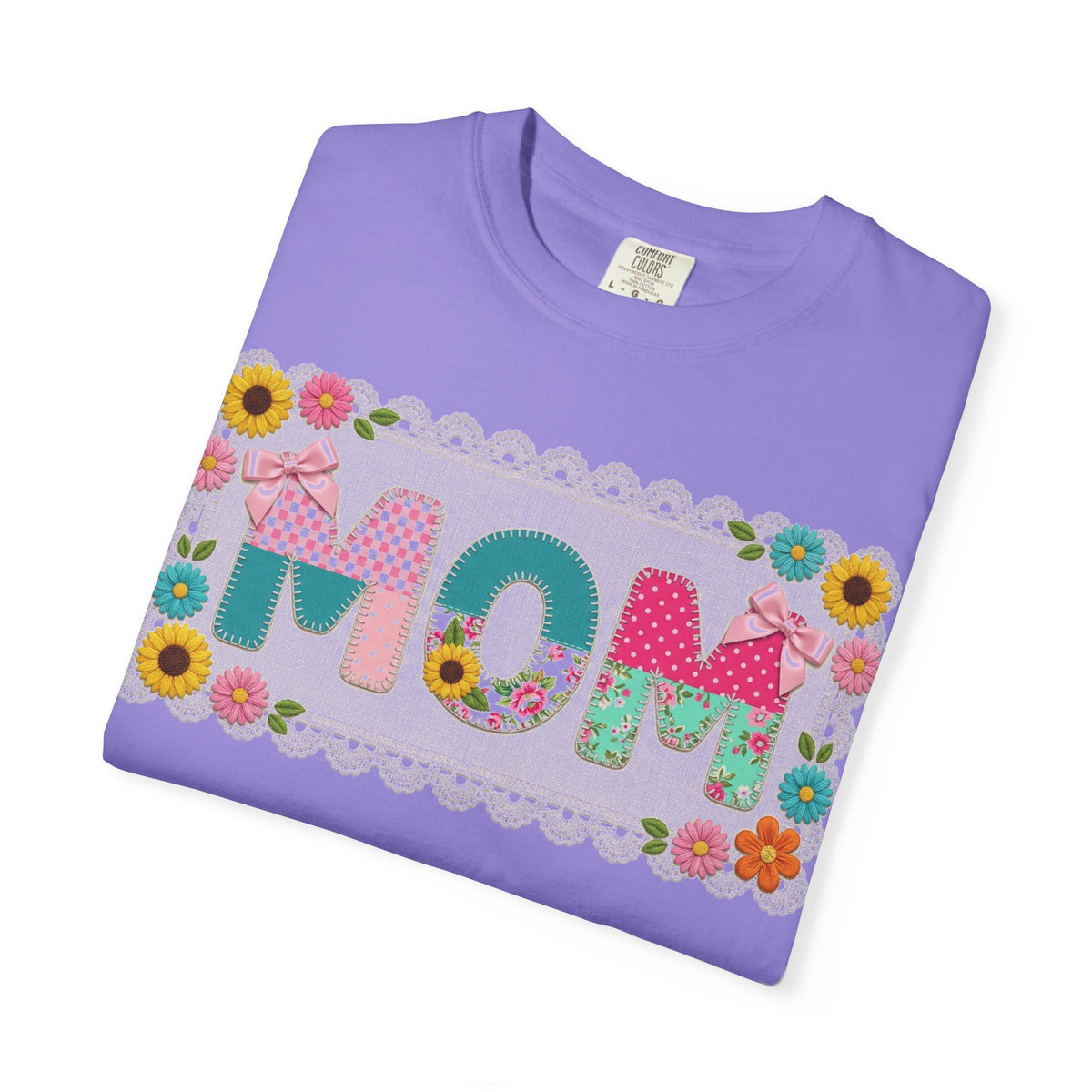 Mom Patchwork Applique Shirt, Faux Embroidery Floral MOM Tee, Mothers Day Shirt, Gift For Mom