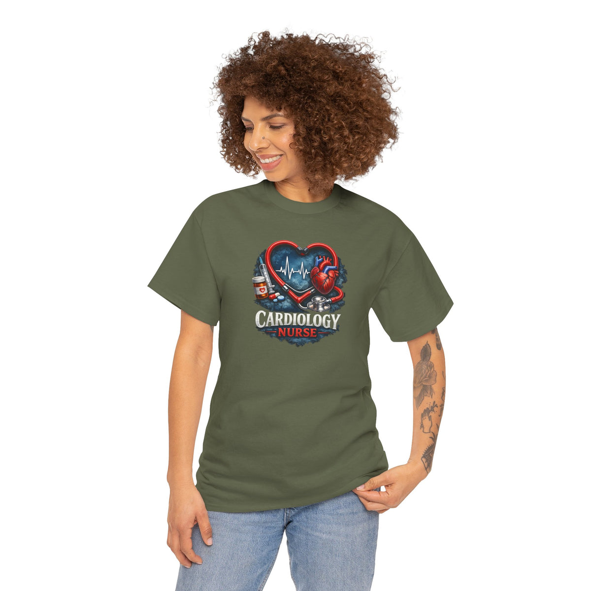 Cardiology Nurse T-Shirt — Heartbeat Stethoscope Design