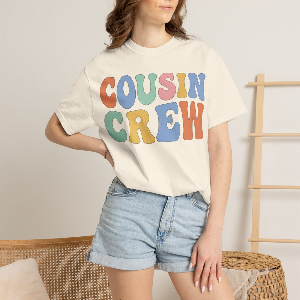 Cousin Crew Wide Groovy Shirt, Pastel Retro Letter Tee, Family Reunion Matching Shirt, Cousin Gift
