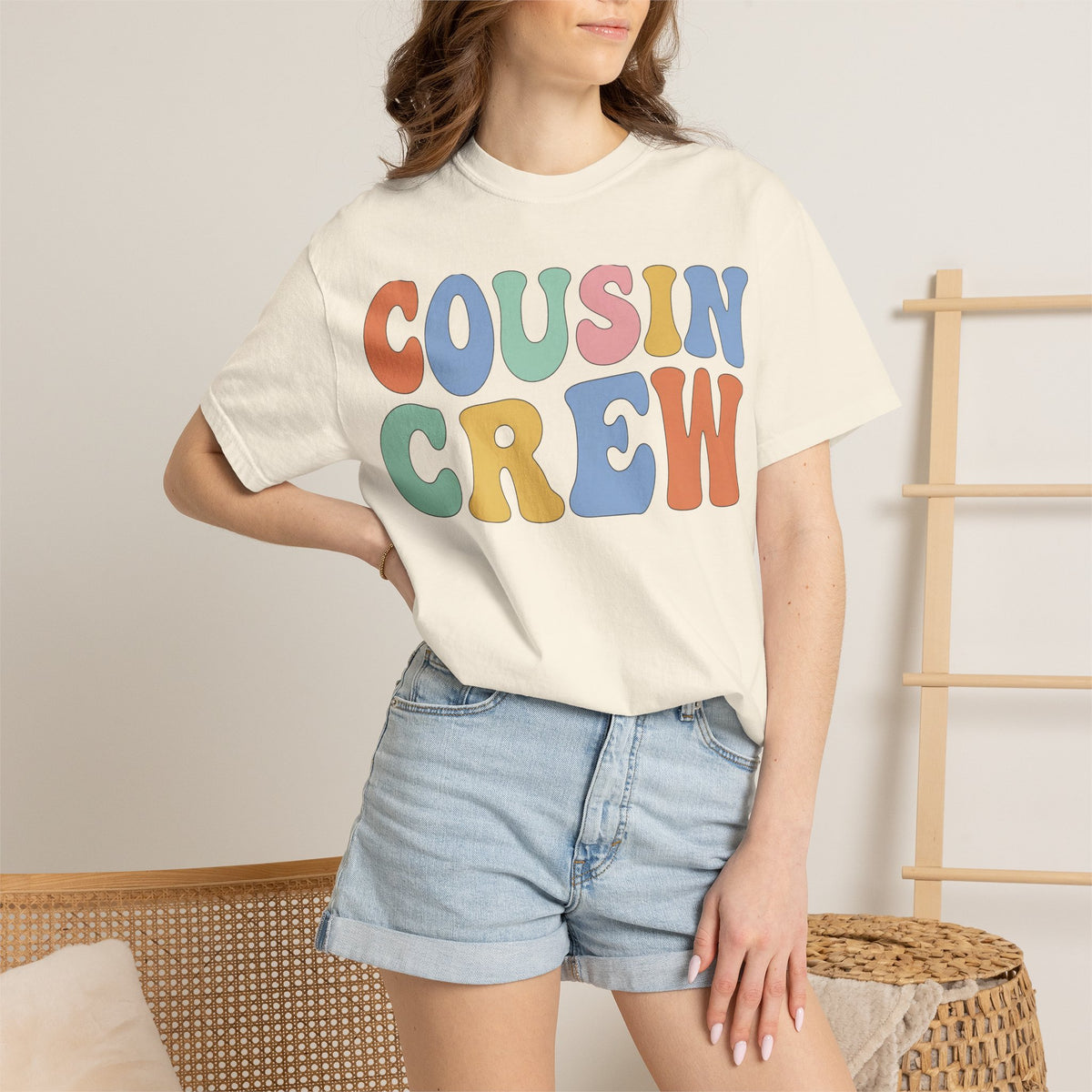 Cousin Crew Wide Groovy Shirt, Pastel Retro Letter Tee, Family Reunion Matching Shirt, Cousin Gift