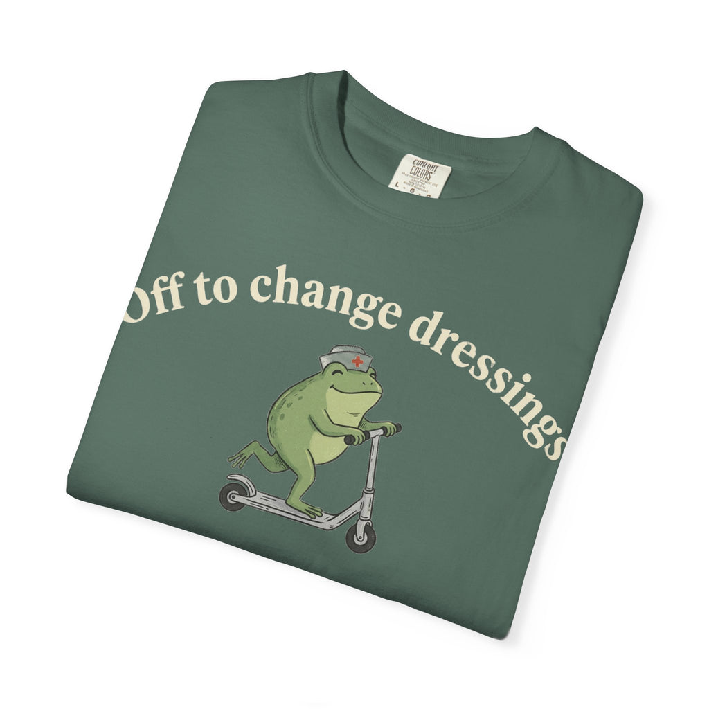 Off To Change Dressings Wide Shirt, Nurse Frog On A Scooter Tee, Funny Wound Care Shirt, RN Gift