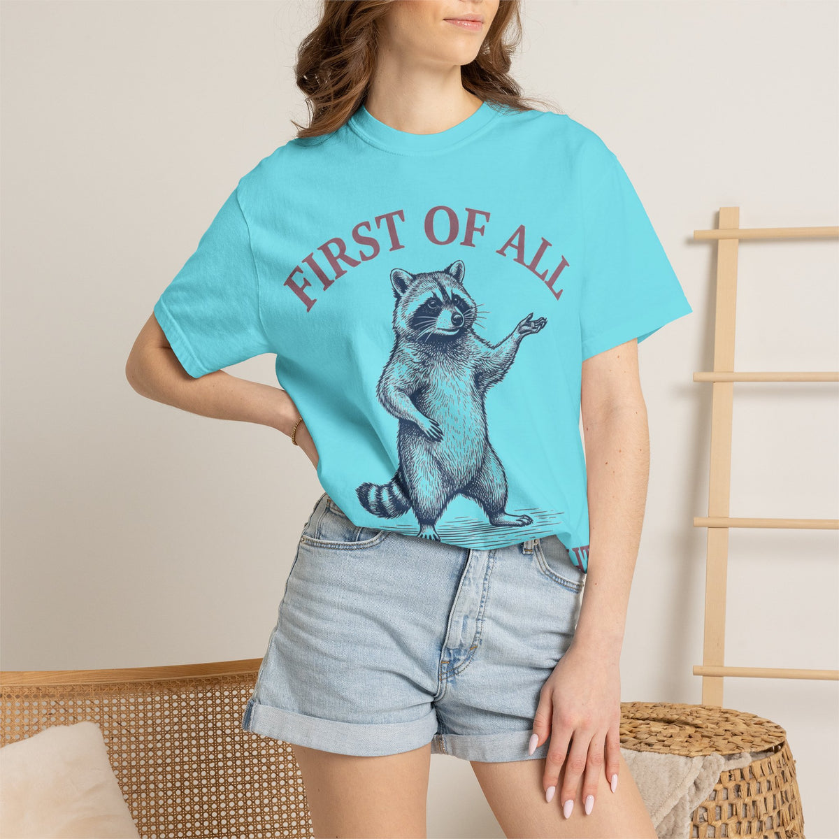 First Of All I'm A Delight Shirt, Funny Raccoon Tee, Sassy Vintage Engraving Shirt, Sarcastic Gift