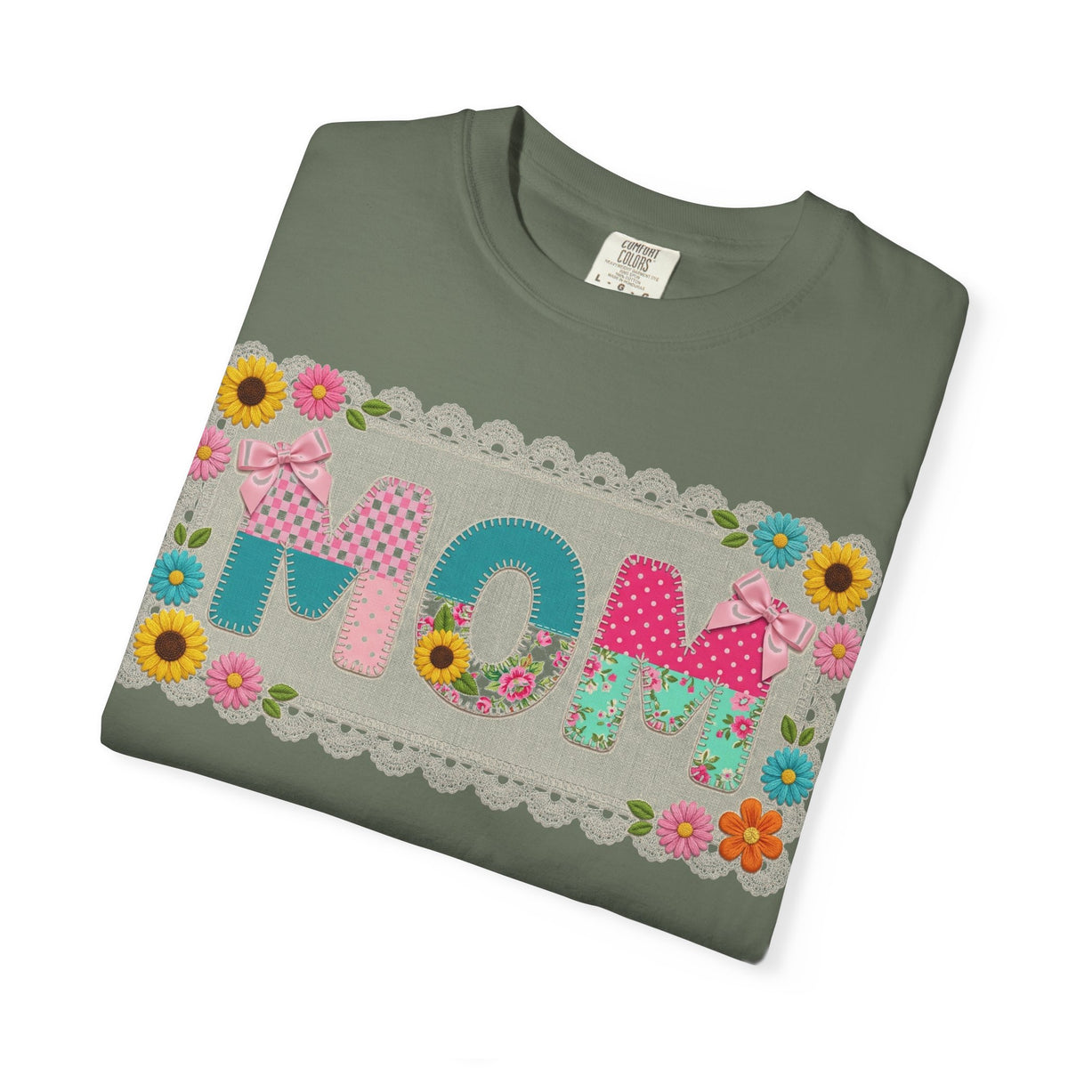 Mom Patchwork Applique Shirt, Faux Embroidery Floral MOM Tee, Mothers Day Shirt, Gift For Mom