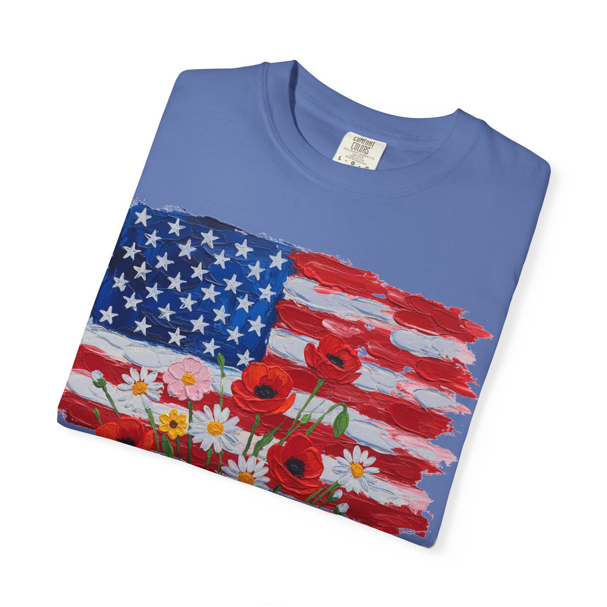 American Flag Poppy Bouquet Shirt, Impasto Patriotic Floral Tee, Memorial Day Shirt, Veterans Gift