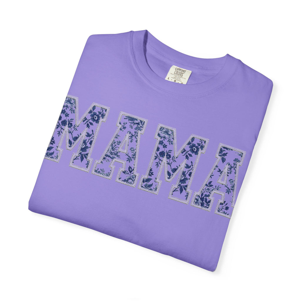 Mama Blue Toile Shirt, Delft Floral Applique Varsity Tee, Chinoiserie Mom Shirt, Mothers Day Gift