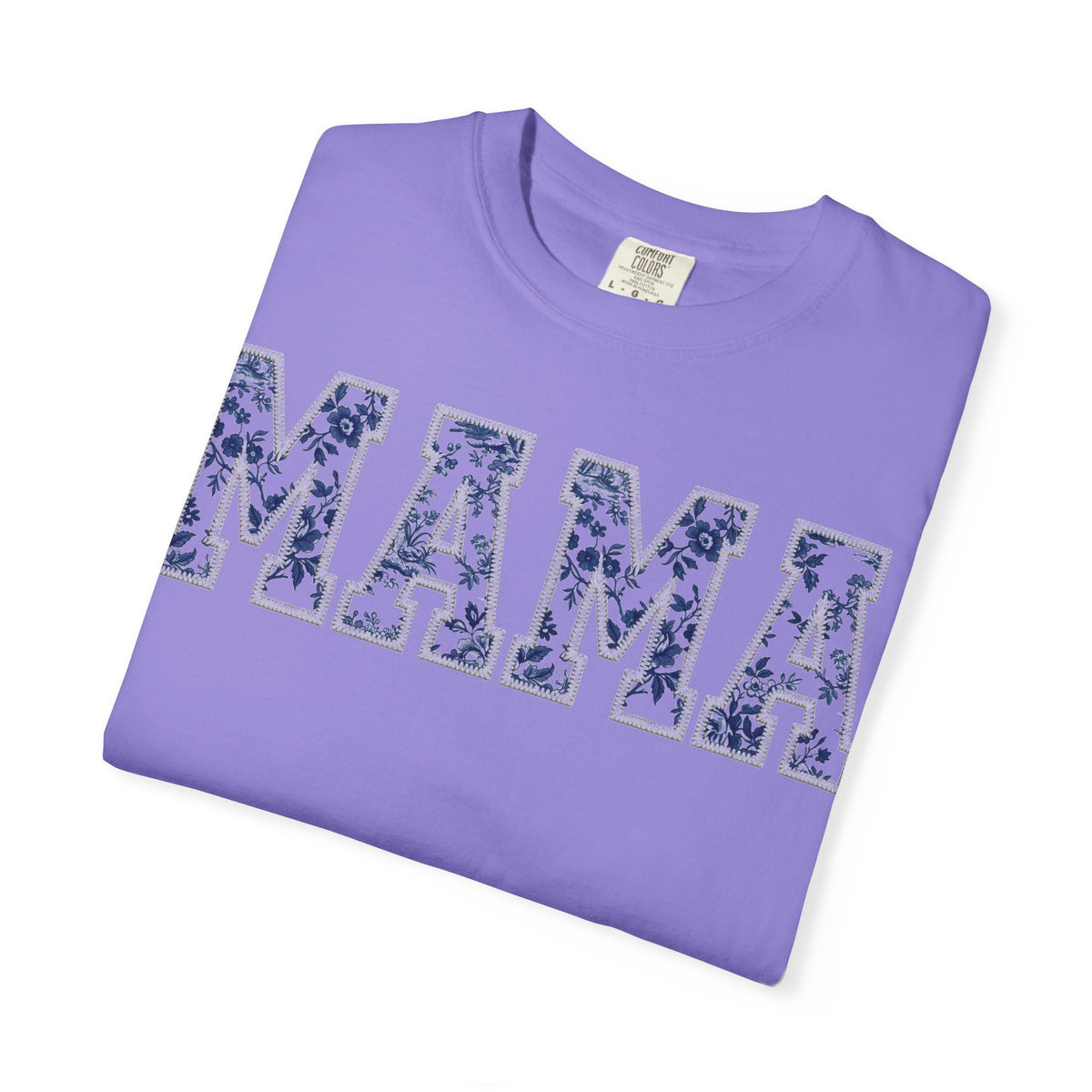 Mama Blue Toile Shirt, Delft Floral Applique Varsity Tee, Chinoiserie Mom Shirt, Mothers Day Gift