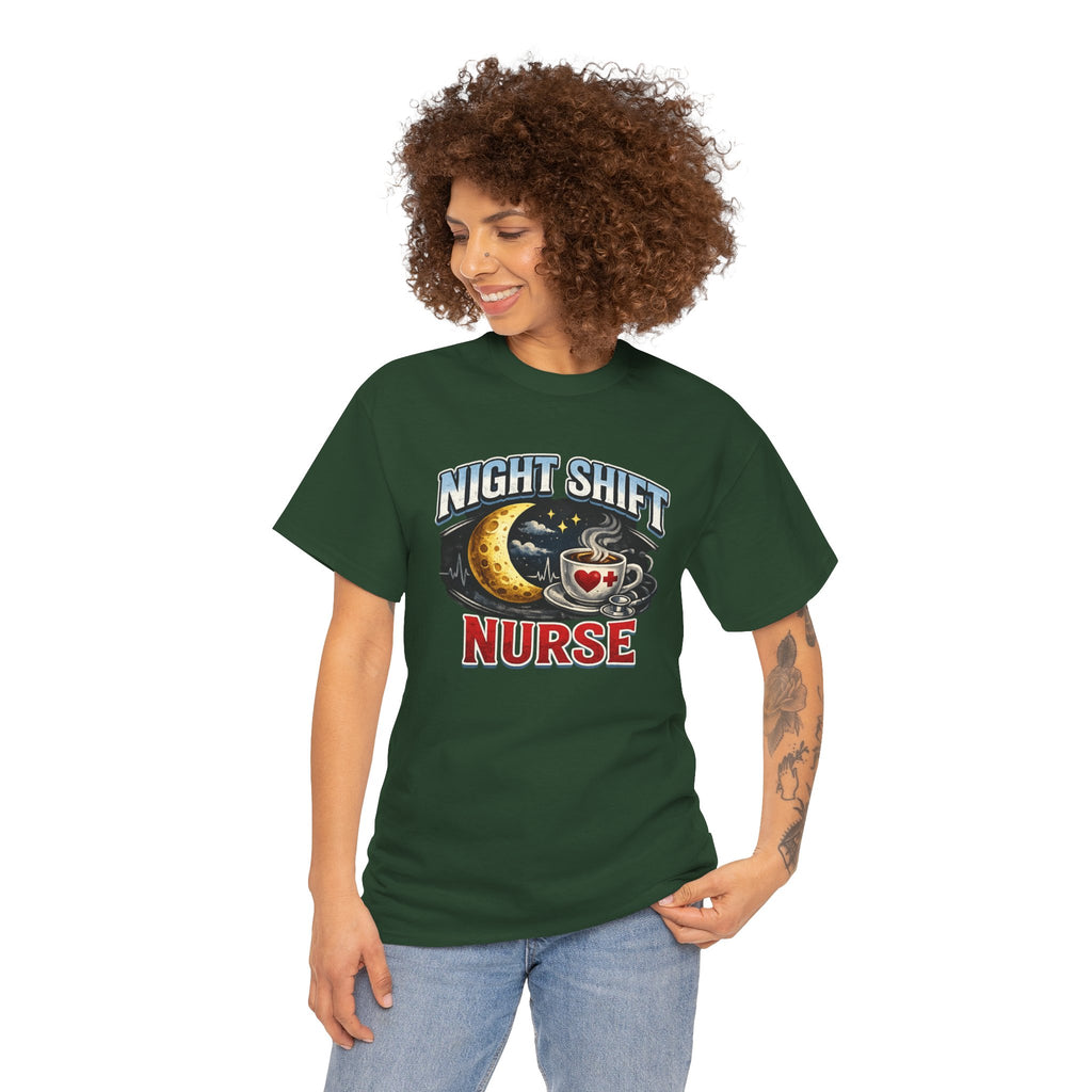 Night Shift Nurse T‑Shirt - Cute Moon & Coffee Graphic Tee for Nurses