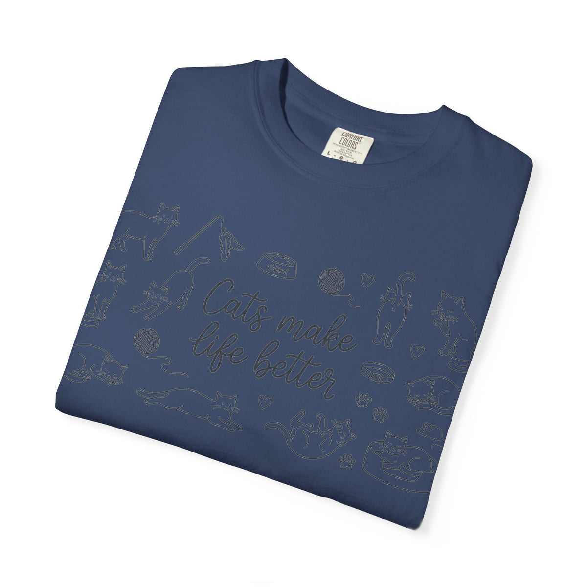 Cats Make Life Better Wide Shirt, Scattered Cat Doodle Tee, Minimal Cat Lover Shirt, Cat Owner Gift