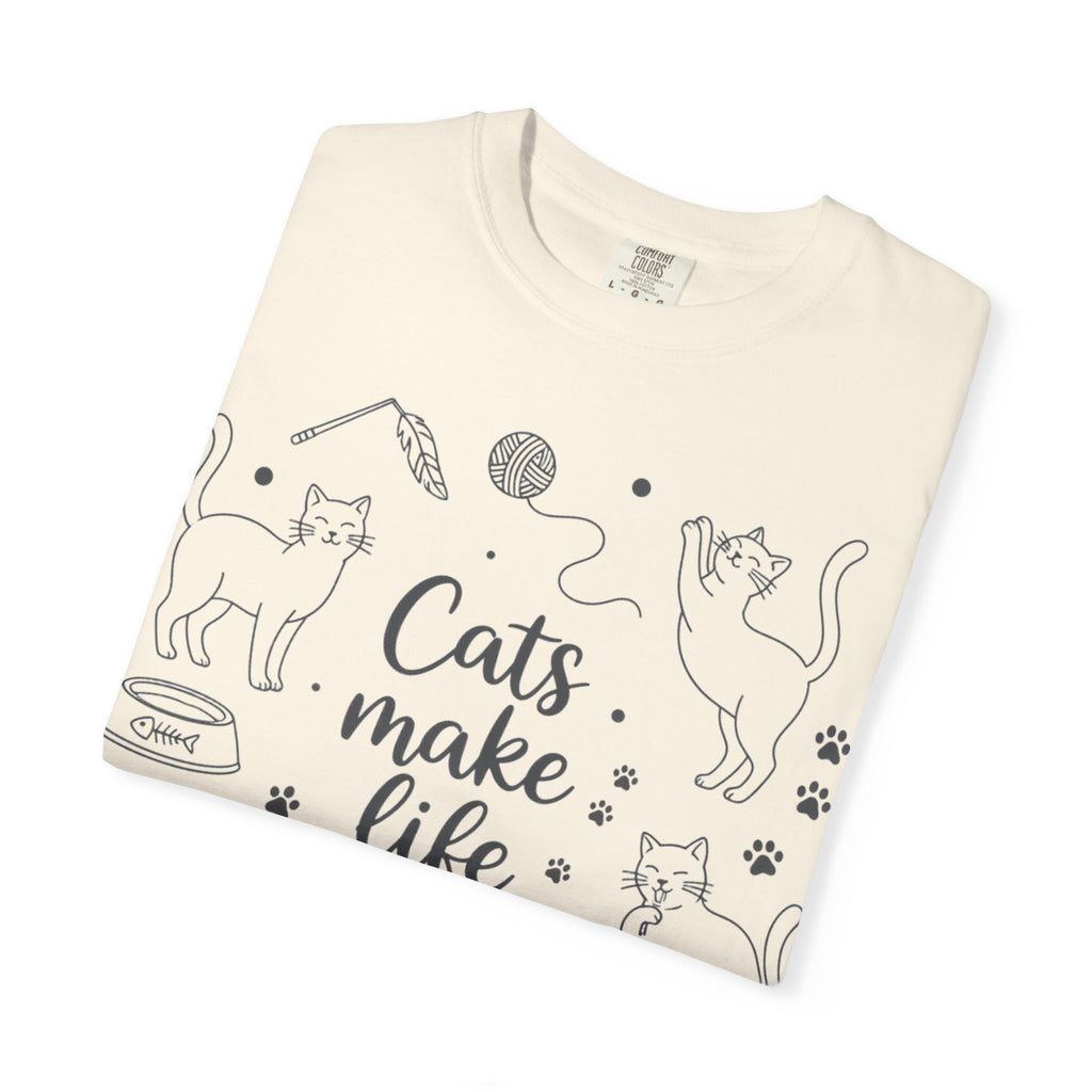 Cats Make Life Better Tall Shirt, Line Art Cat Collage Tee, Cat Lover Shirt, Cat Mom Gift