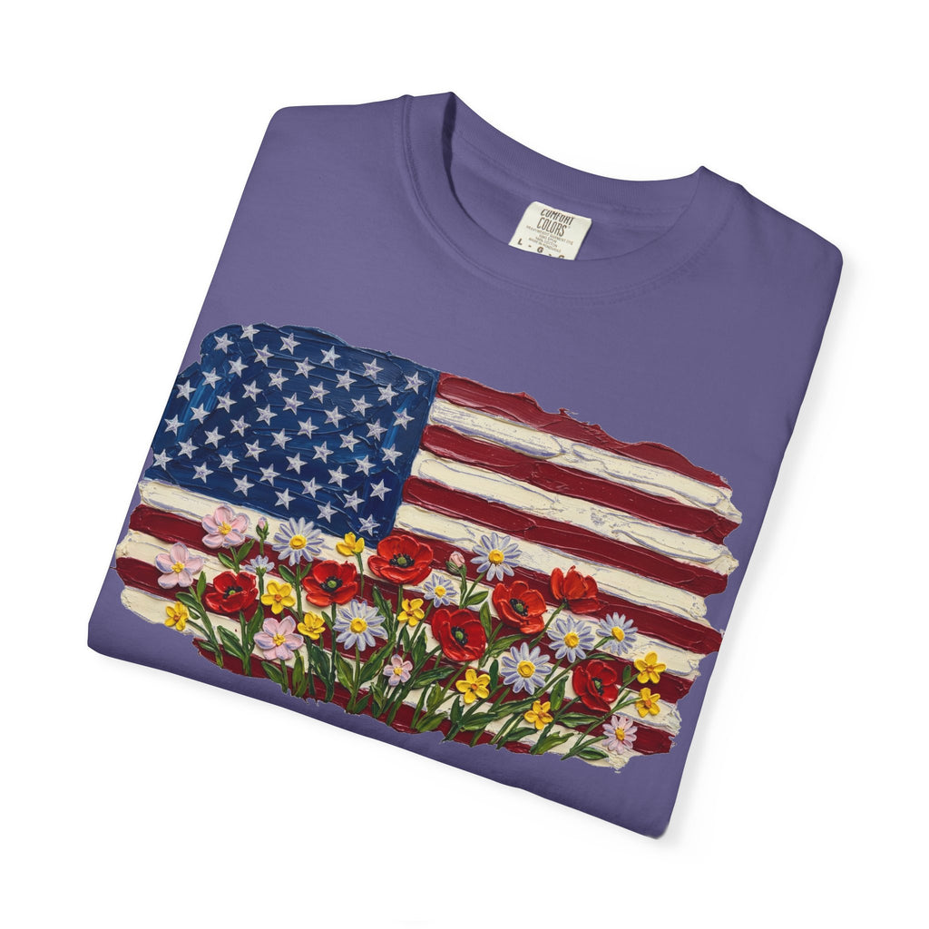 Impasto American Flag Wildflowers Shirt, Painted Flag Floral Tee, Patriotic Garden Shirt, Fourth Of July Gift