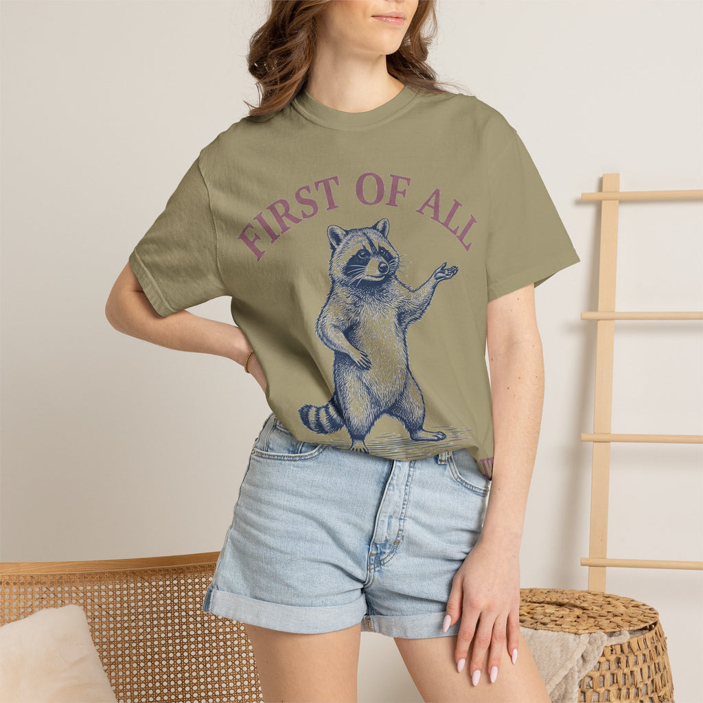First Of All I'm A Delight Shirt, Funny Raccoon Tee, Sassy Vintage Engraving Shirt, Sarcastic Gift