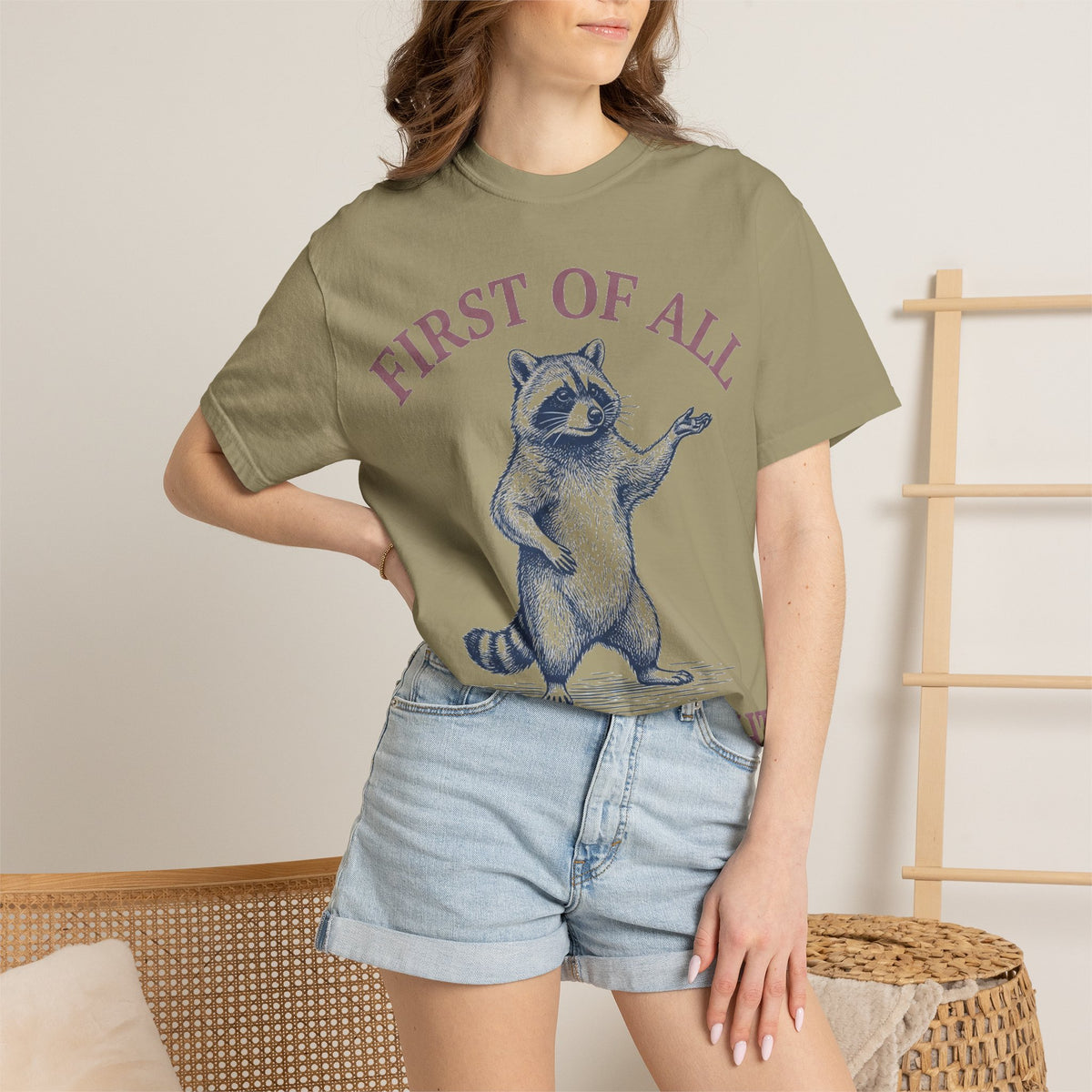 First Of All I'm A Delight Shirt, Funny Raccoon Tee, Sassy Vintage Engraving Shirt, Sarcastic Gift