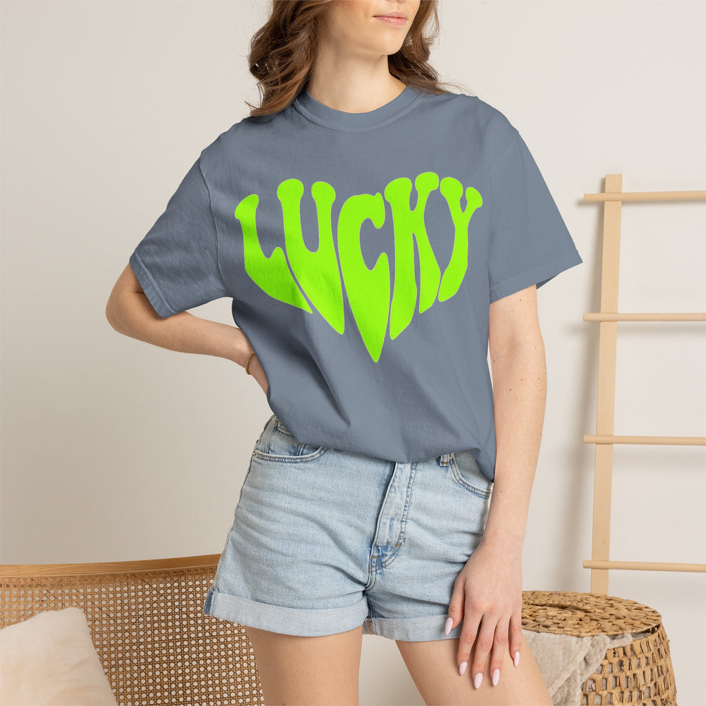 Lucky Melting Letters Shirt, Neon Green Trippy Tee, Psychedelic St Patricks Shirt, Festival Gift