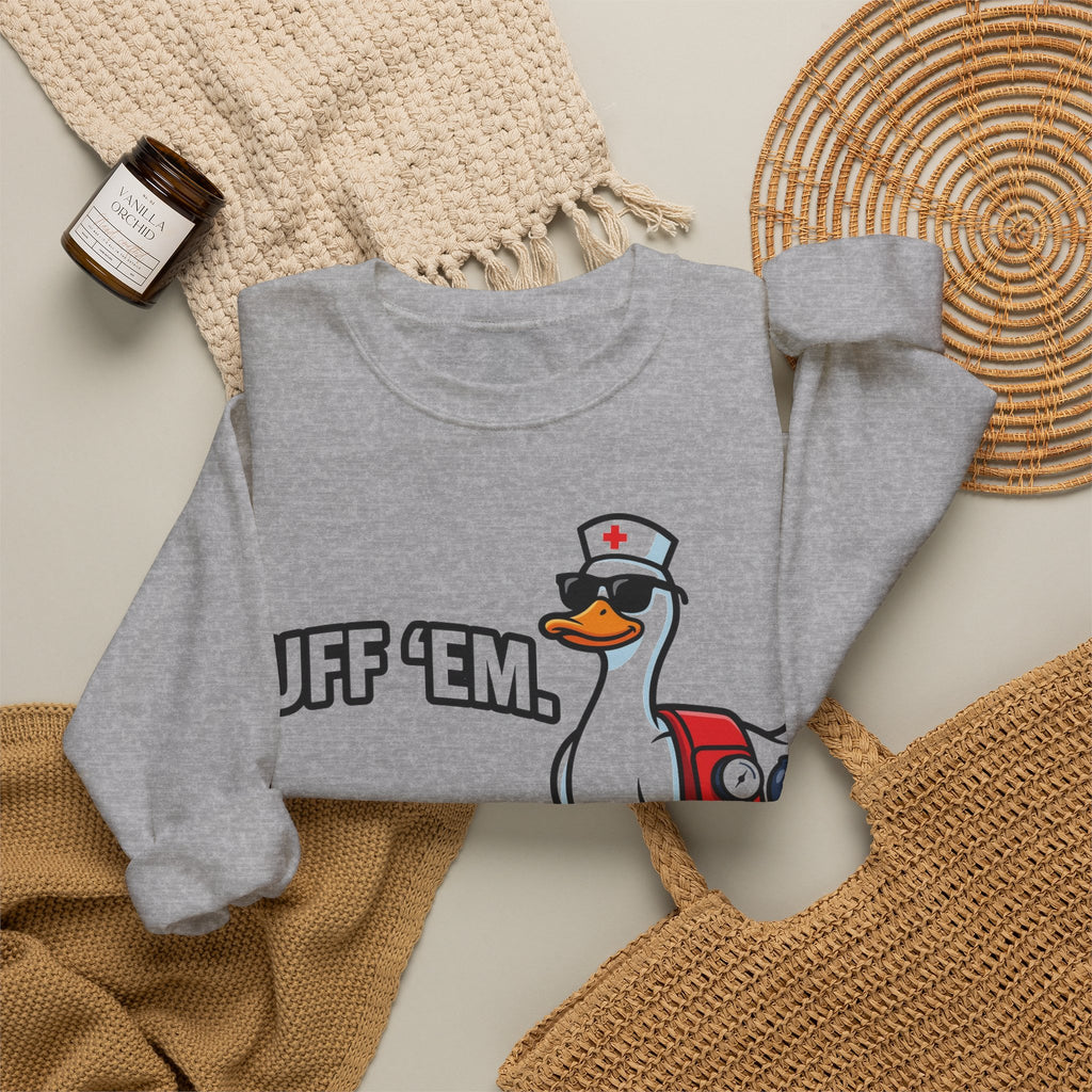 Cuff 'Em Duck Nurse Sweatshirt, Funny Blood Pressure Duck Sweatshirt, Nurse Humor Gift, CNA Med Tech Sweatshirt, Cool Duck Sunglasses Nursin
