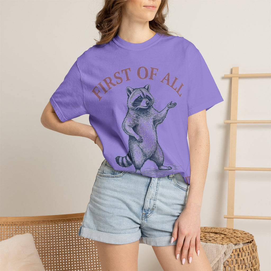 First Of All I'm A Delight Shirt, Funny Raccoon Tee, Sassy Vintage Engraving Shirt, Sarcastic Gift