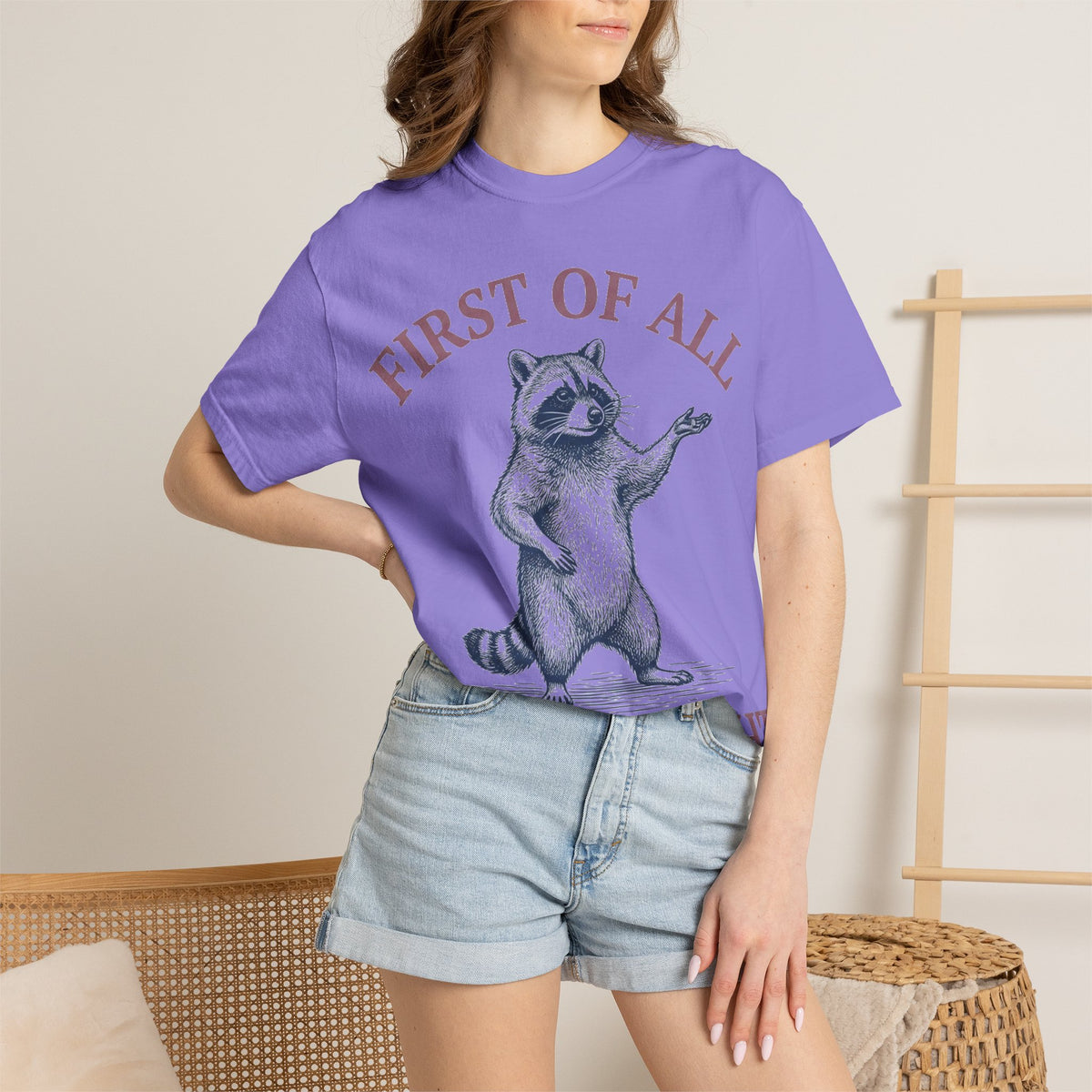 First Of All I'm A Delight Shirt, Funny Raccoon Tee, Sassy Vintage Engraving Shirt, Sarcastic Gift