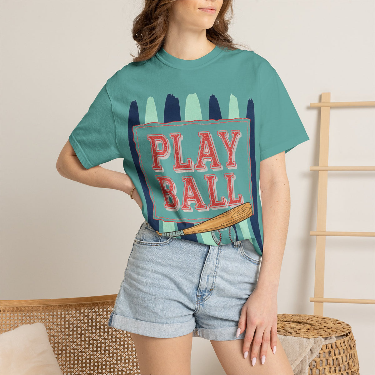 Play Ball Tall Stripe Shirt, Painted Baseball Panel Tee, Game Day Baseball Shirt, Sports Mom Gift