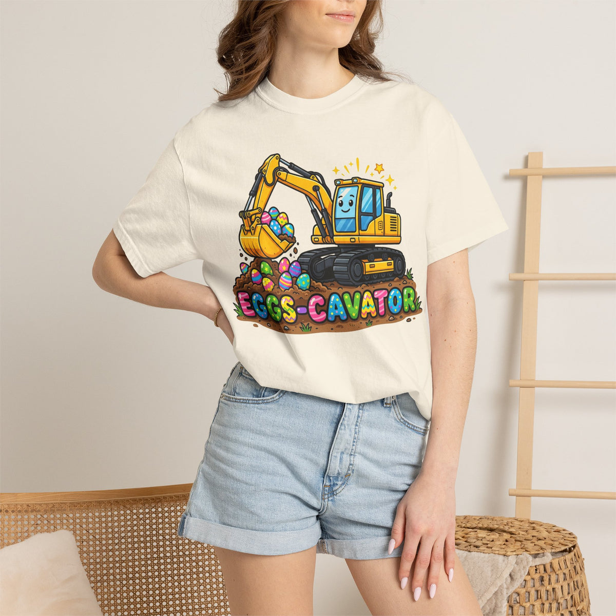 Eggs-Cavator Excavator Shirt, Funny Easter Construction Tee, Digger Easter Egg Shirt, Boys Easter Gift