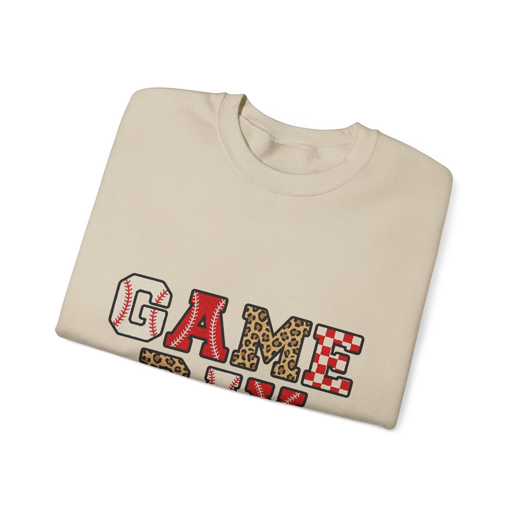 Game Day Sweatshirt, Baseball Leopard Checkered Chenille Letters Sweatshirt, Baseball Mom Sweatshirt, Softball Game Day Gift, Sports Mom Var
