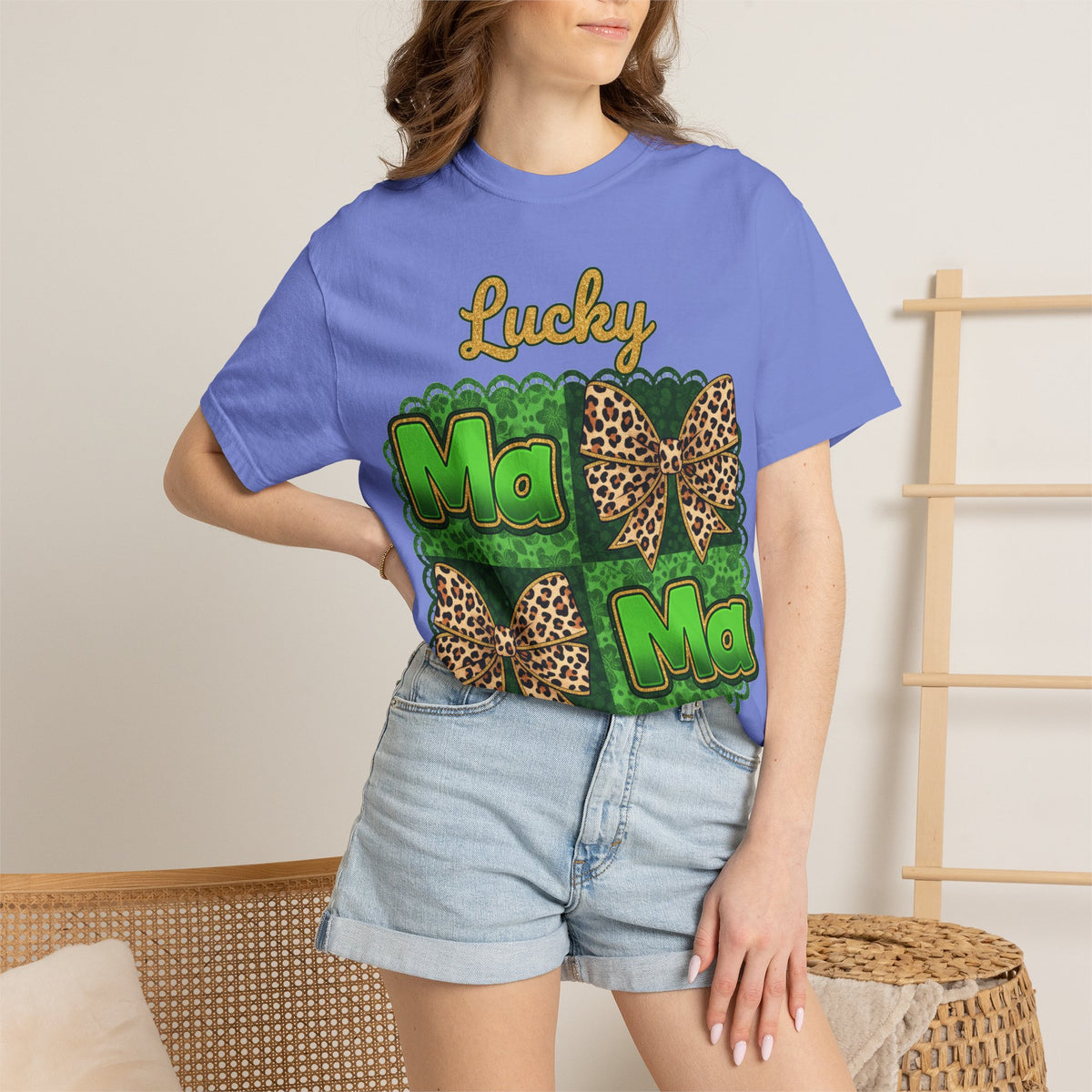 Lucky Mama Quad Shirt, Shamrock Leopard Bow Tee, St Patricks Day Mom Shirt, Irish Mama Gift