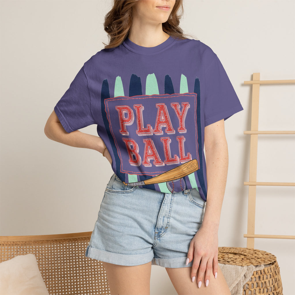 Play Ball Tall Stripe Shirt, Painted Baseball Panel Tee, Game Day Baseball Shirt, Sports Mom Gift