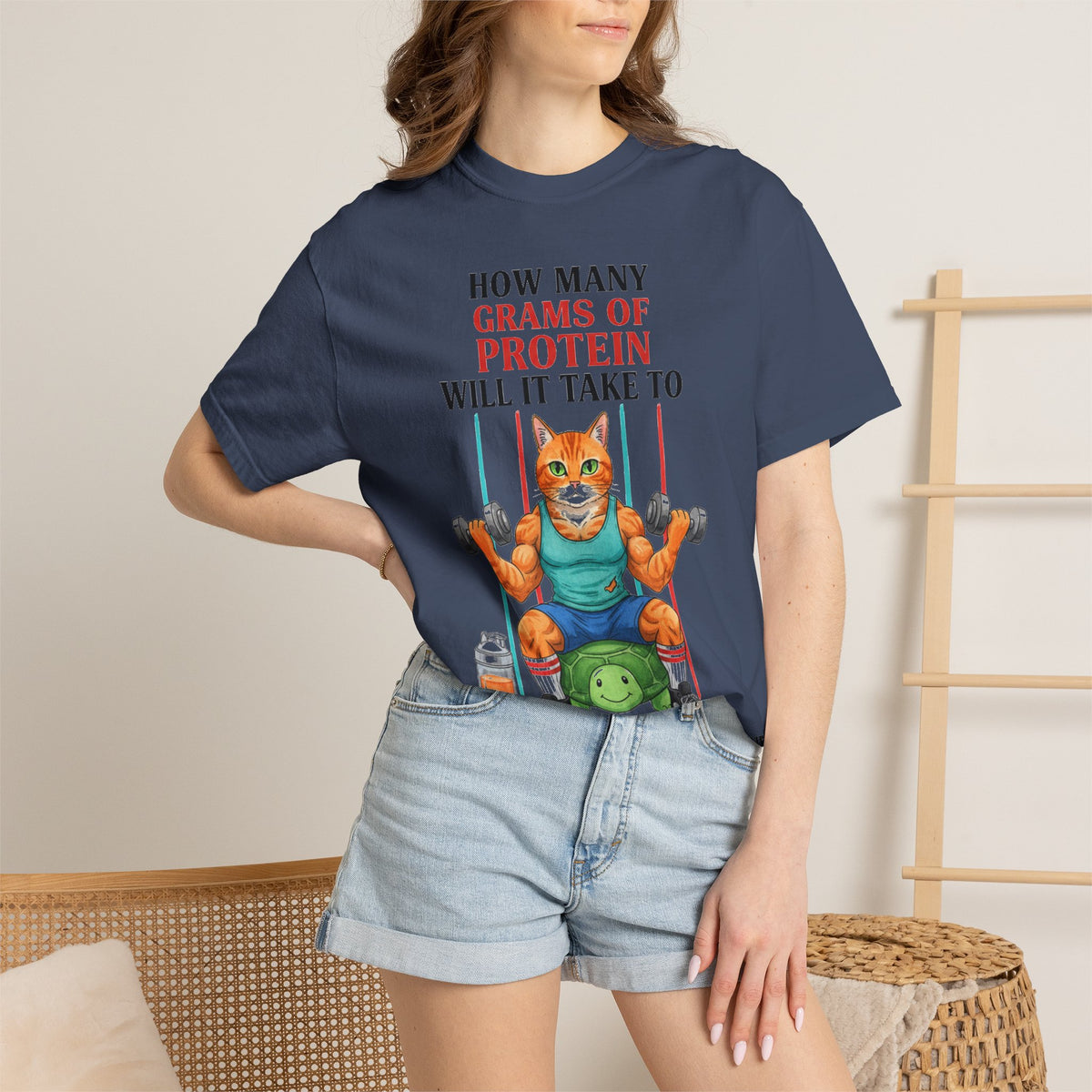 How Many Grams Of Protein Tall Shirt, Funny Buff Cat Gym Tee, Protein Humor Shirt, Weightlifting Gift