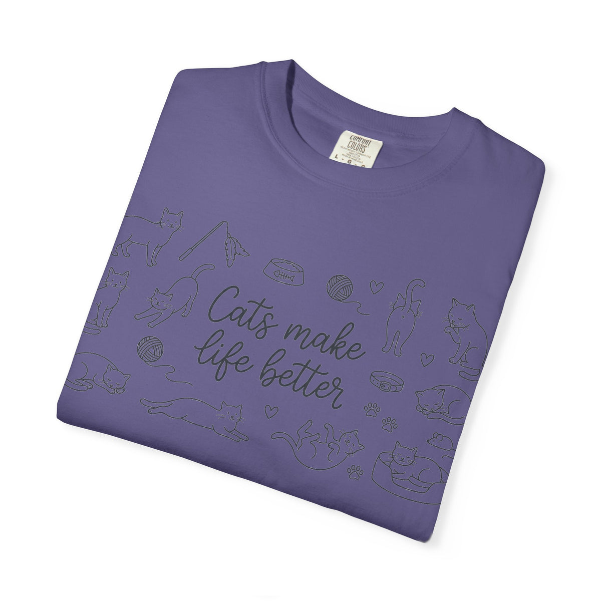 Cats Make Life Better Wide Shirt, Scattered Cat Doodle Tee, Minimal Cat Lover Shirt, Cat Owner Gift