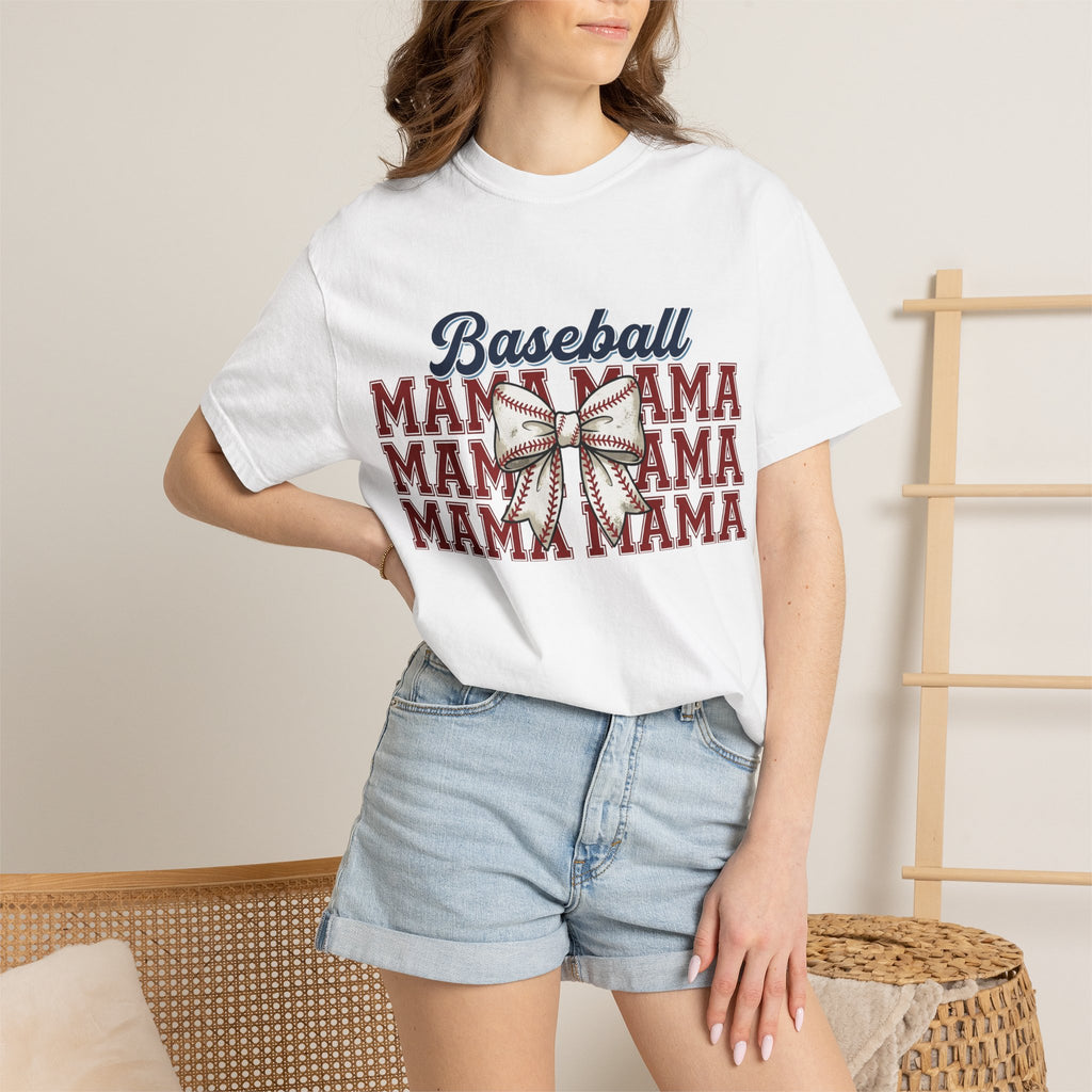 Baseball Mama Three Row Shirt, Varsity Repeat Mama Tee, Baseball Bow Mom Shirt, Little League Gift