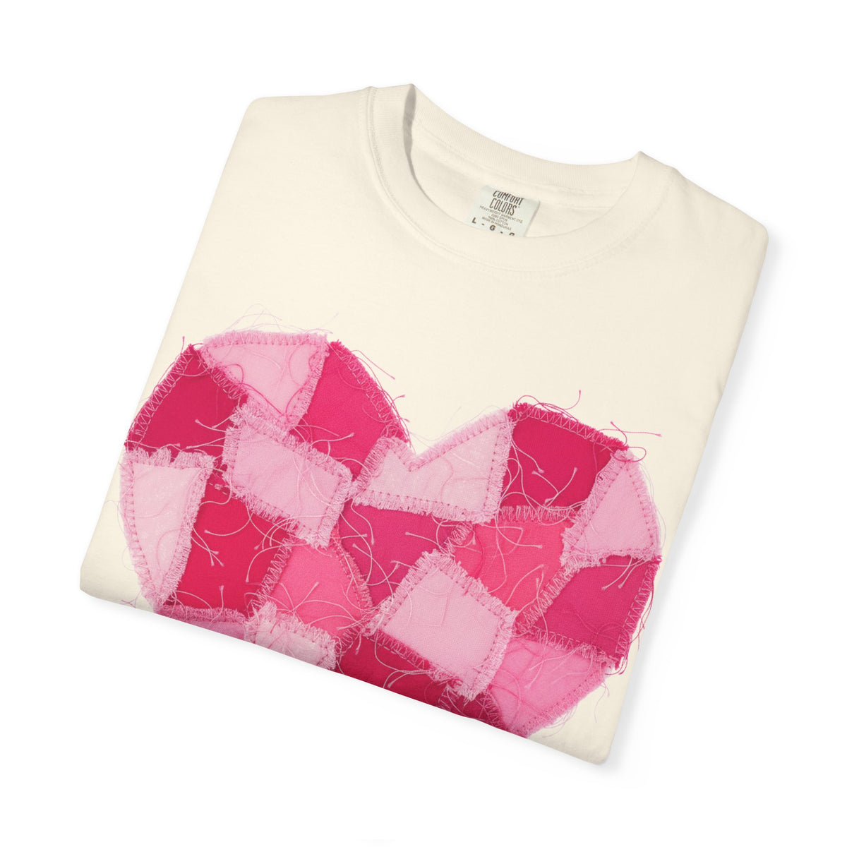 Hot Pink Patchwork Heart Shirt, Checkered Quilt Heart Tee, Frayed Applique Valentine Shirt, Gift For Her