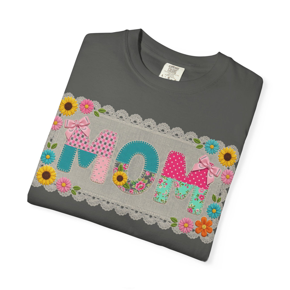 Mom Patchwork Applique Shirt, Faux Embroidery Floral MOM Tee, Mothers Day Shirt, Gift For Mom