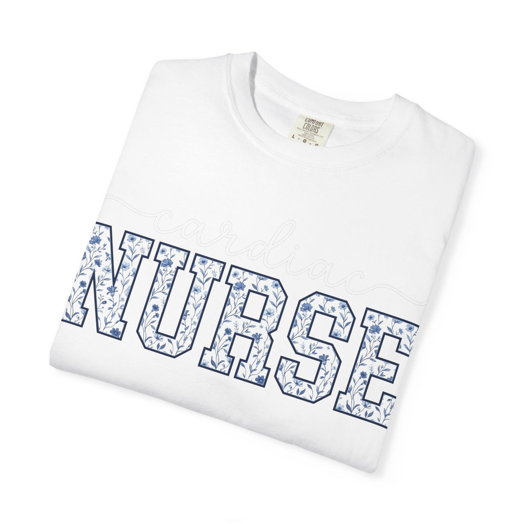 Cardiac Nurse Shirt, Blue Floral Varsity Nurse Tee, Cardiology RN Shirt, Cardiac Nurse Gift