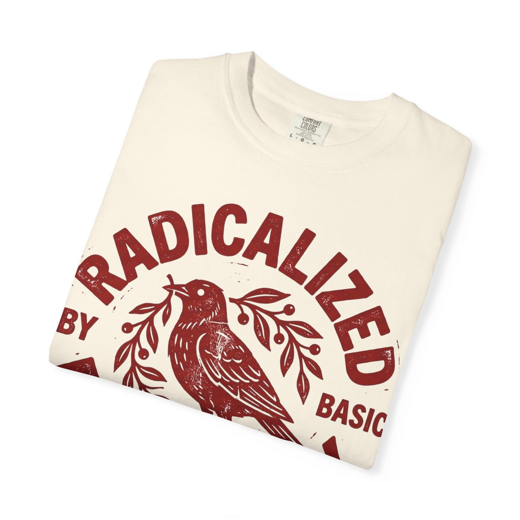 Radicalized By Basic Decency Red Bird Shirt, Folk Stamp Activist Tee, Kindness Protest Shirt, Ally Gift
