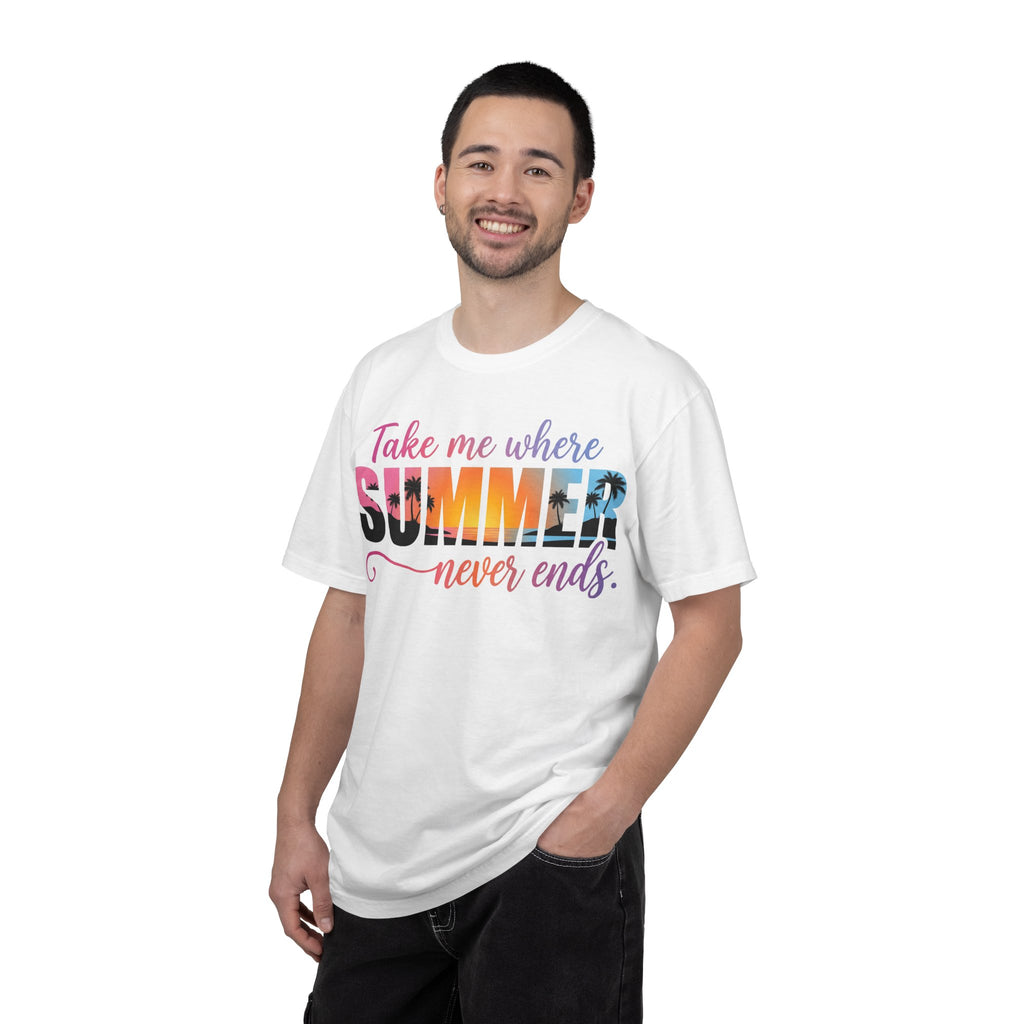 Take Me Where Summer Never Ends Bright Shirt, Tropical Sunset Type Tee, Vacation Shirt, Beach Gift