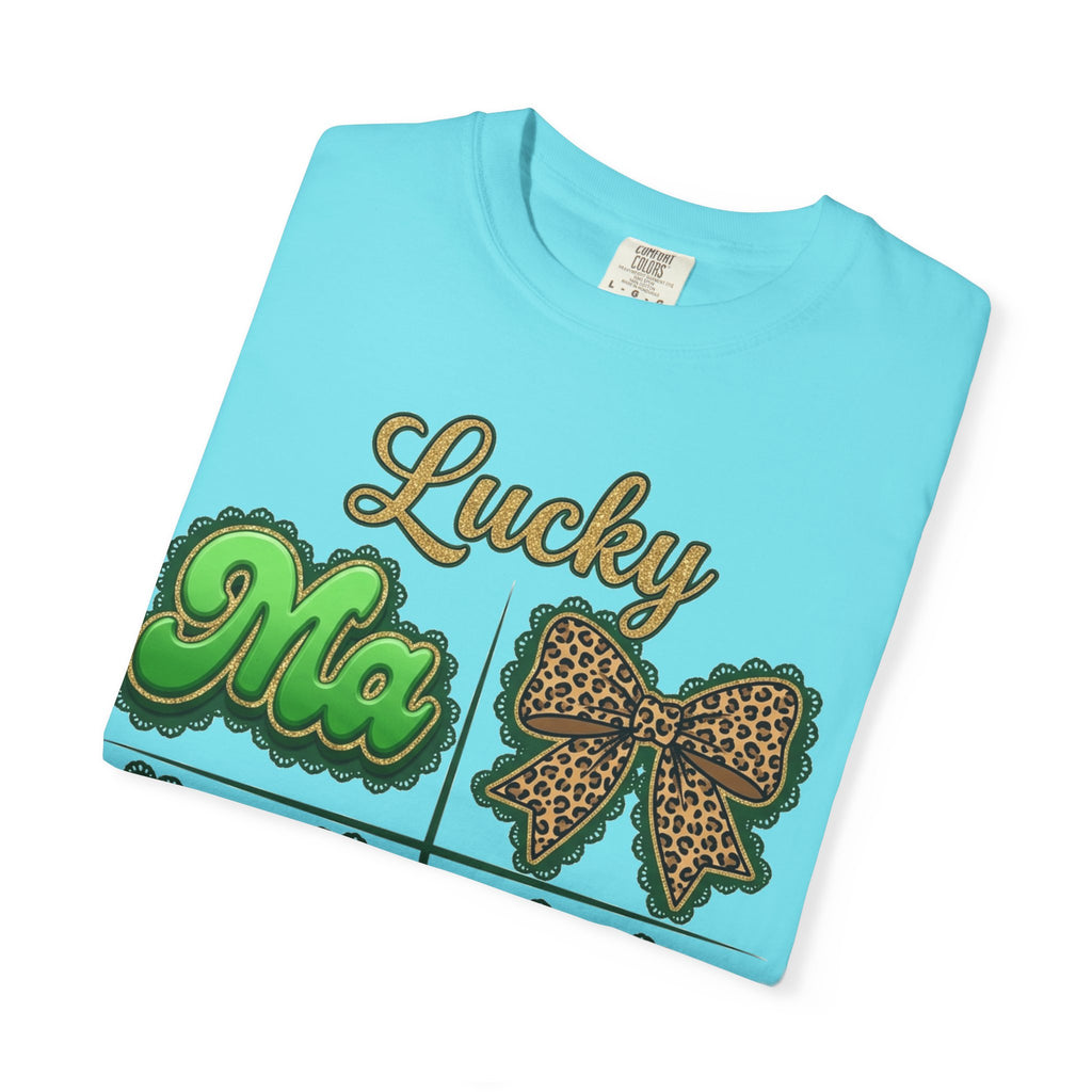 Lucky Mama Shirt, St Patricks Day Leopard Bow Tee, Green Glitter Mama Shirt, Irish Mom Gift