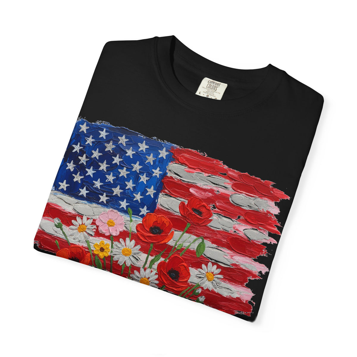 American Flag Poppy Bouquet Shirt, Impasto Patriotic Floral Tee, Memorial Day Shirt, Veterans Gift