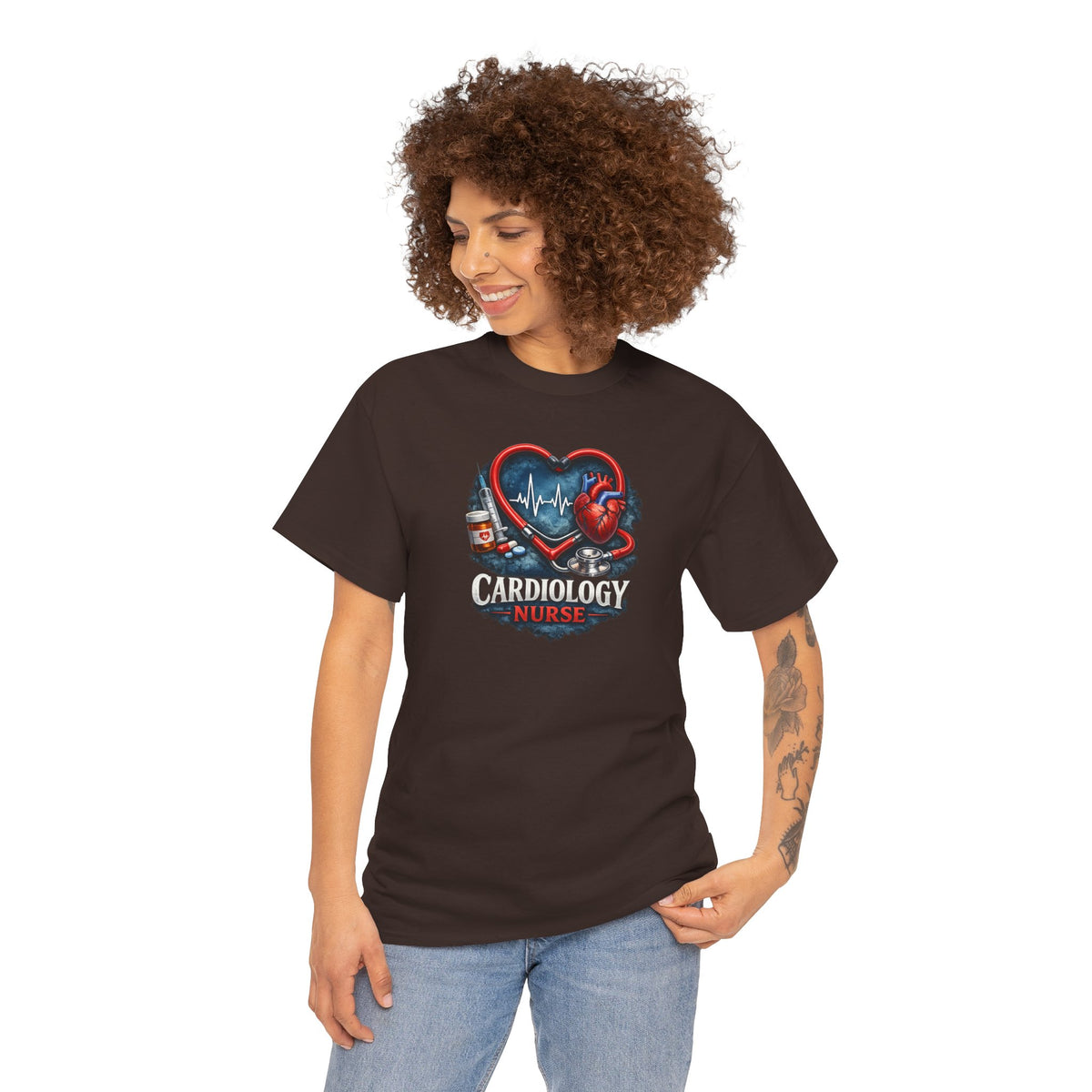 Cardiology Nurse T-Shirt — Heartbeat Stethoscope Design