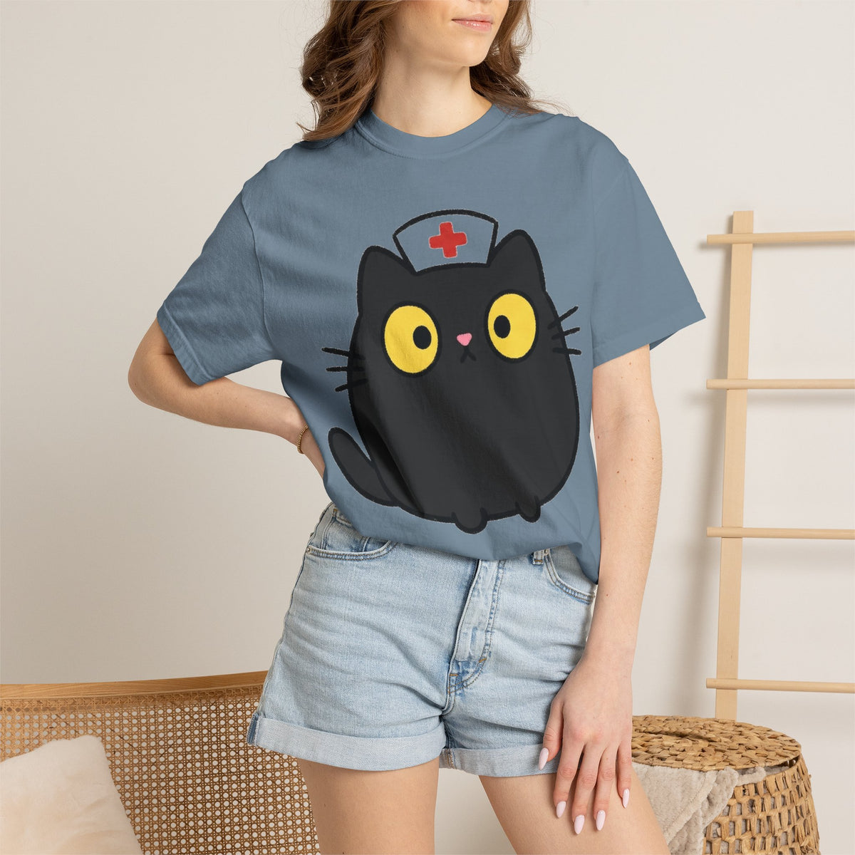 Kawaii Black Cat Nurse Shirt, Cute Cat In Nurse Cap Tee, Funny Nurse Cat Shirt, RN Gift
