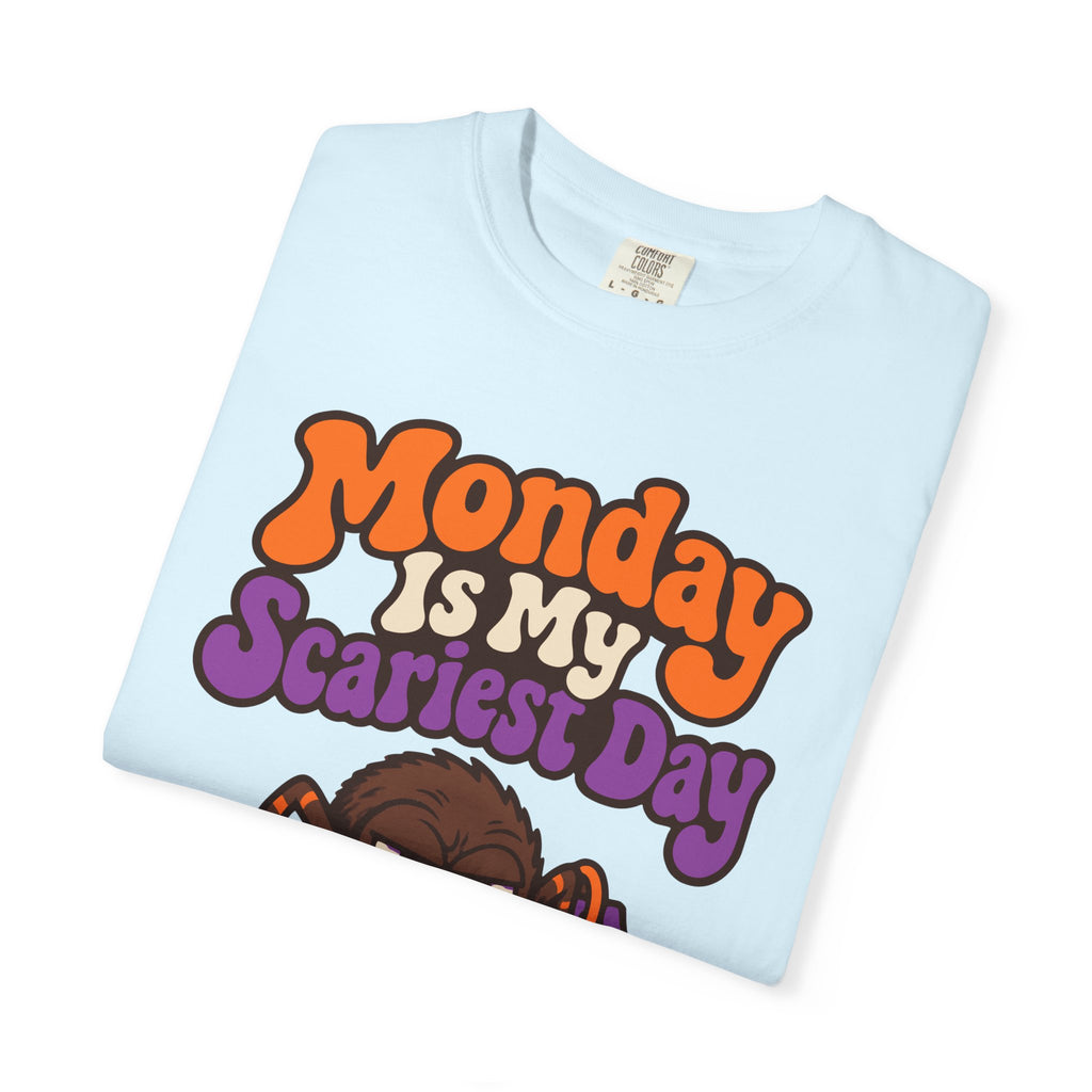 Monday Is My Scariest Day Halloween Shirt, Funny Spider Coffee Tee, Retro Spooky Humor