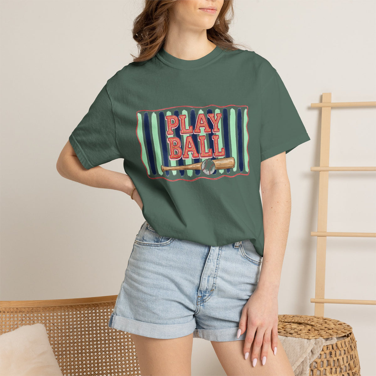 Play Ball Shirt, Painted Stripe Baseball Tee, Vintage Baseball Mom Shirt, Game Day Gift